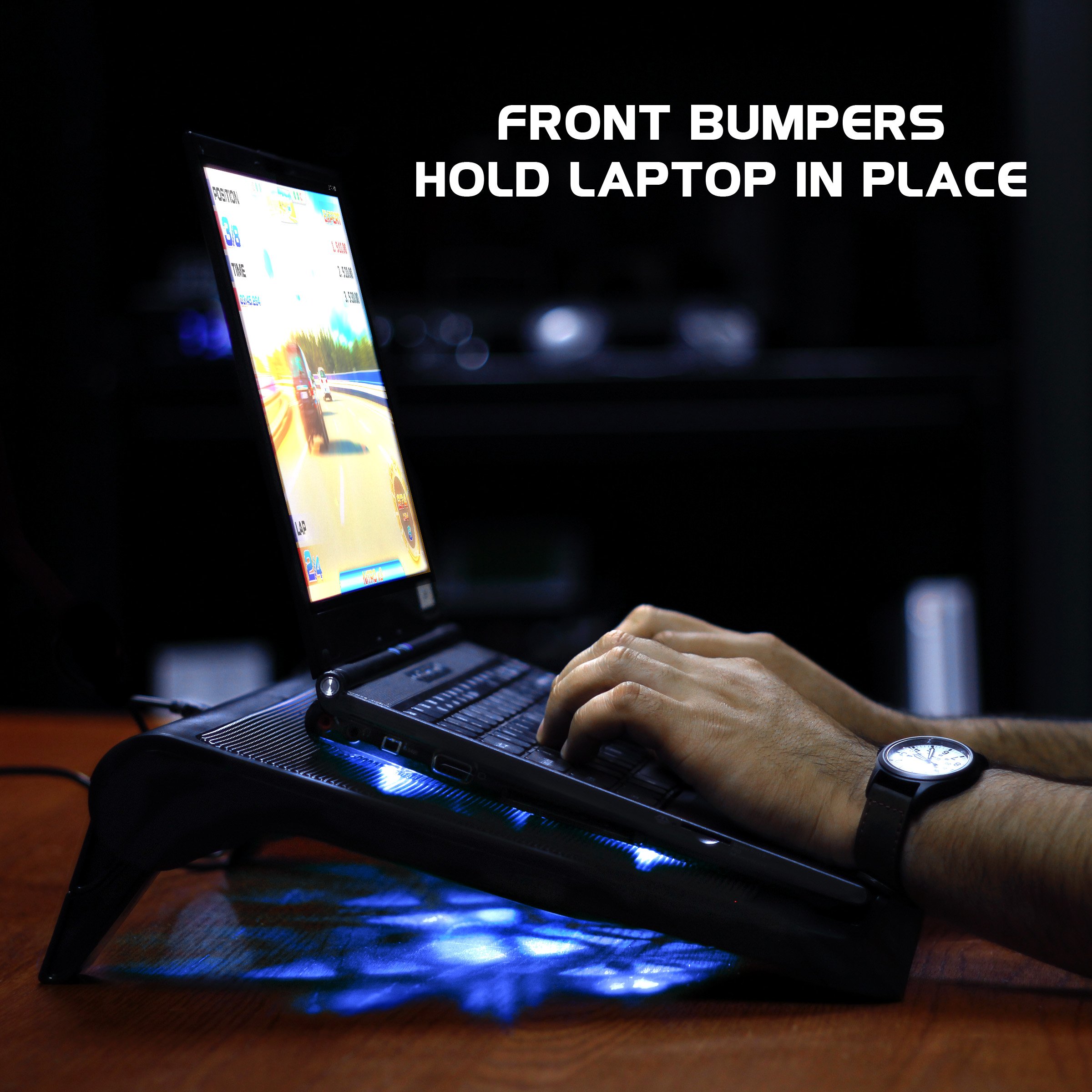 Enhance Support Refroidisseur PC Portable, Plaque de Refroidissement de 5 Ventilateurs avec LED Bleues et 2 Ports USB - Compatible avec Support Ordinateur Portable et Notebook - Dim: 40 x 32.4 cm