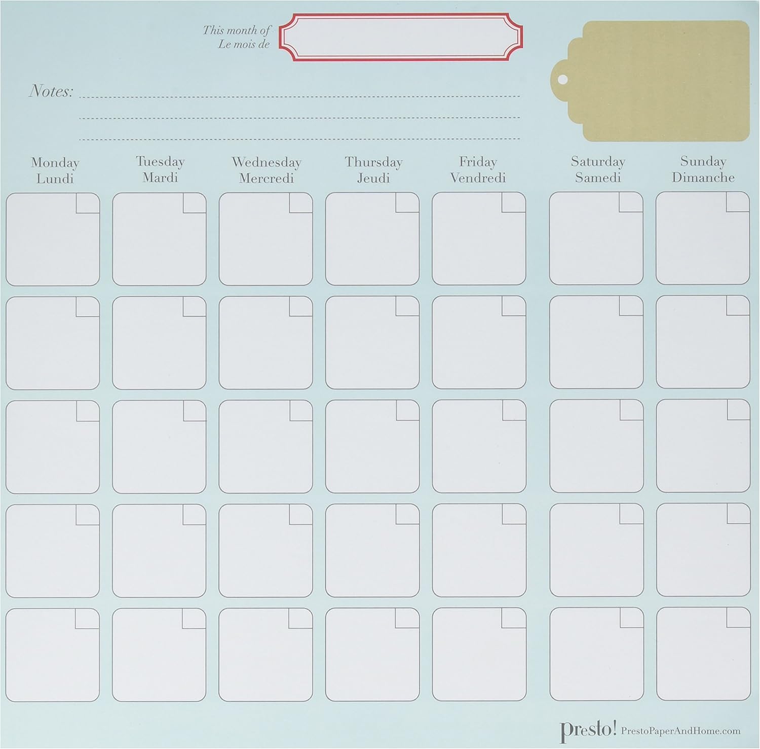 Presto Blue SelfStick Calendar Pad, 18 Sheets (pcscb