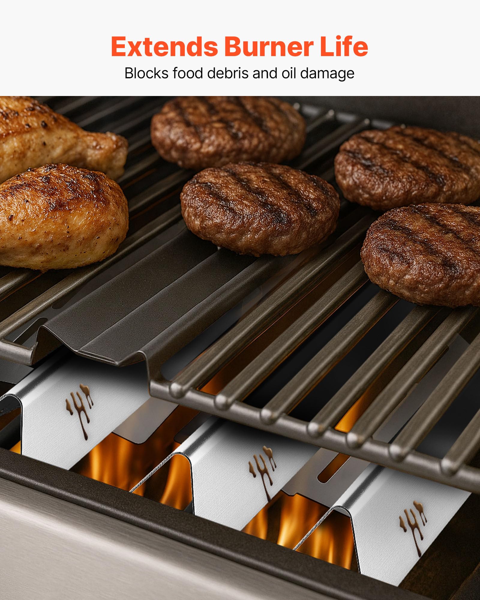 VEVOR 5 Flavorizer Bars + 2 Heizplatten, Aromaschienen Flammenverteiler für Grills (Weber Genesis 300-Serie), einschließlich E310 E320 E330 S310 S320 S330, dickere Heizplatte aus Edelstahl