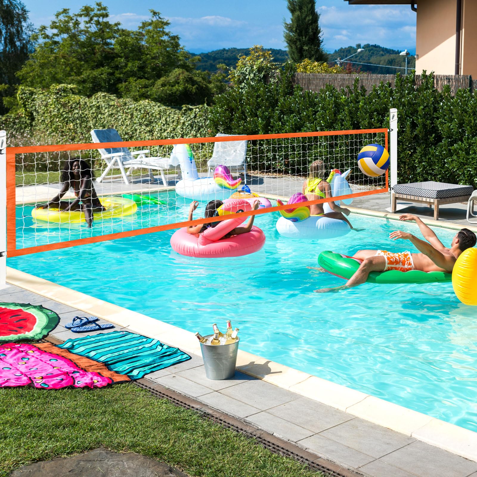 Red de voleibol de repuesto para piscina, 15 x 3 pies, red de voleibol portátil al aire libre para patio, piscina, escuela, playa