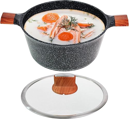 Olla de sopa antiadherente de 2.5 cuartos de galón, olla antiadherente de inducción con tapa, olla de cocina antiadherente, compatible con todas las