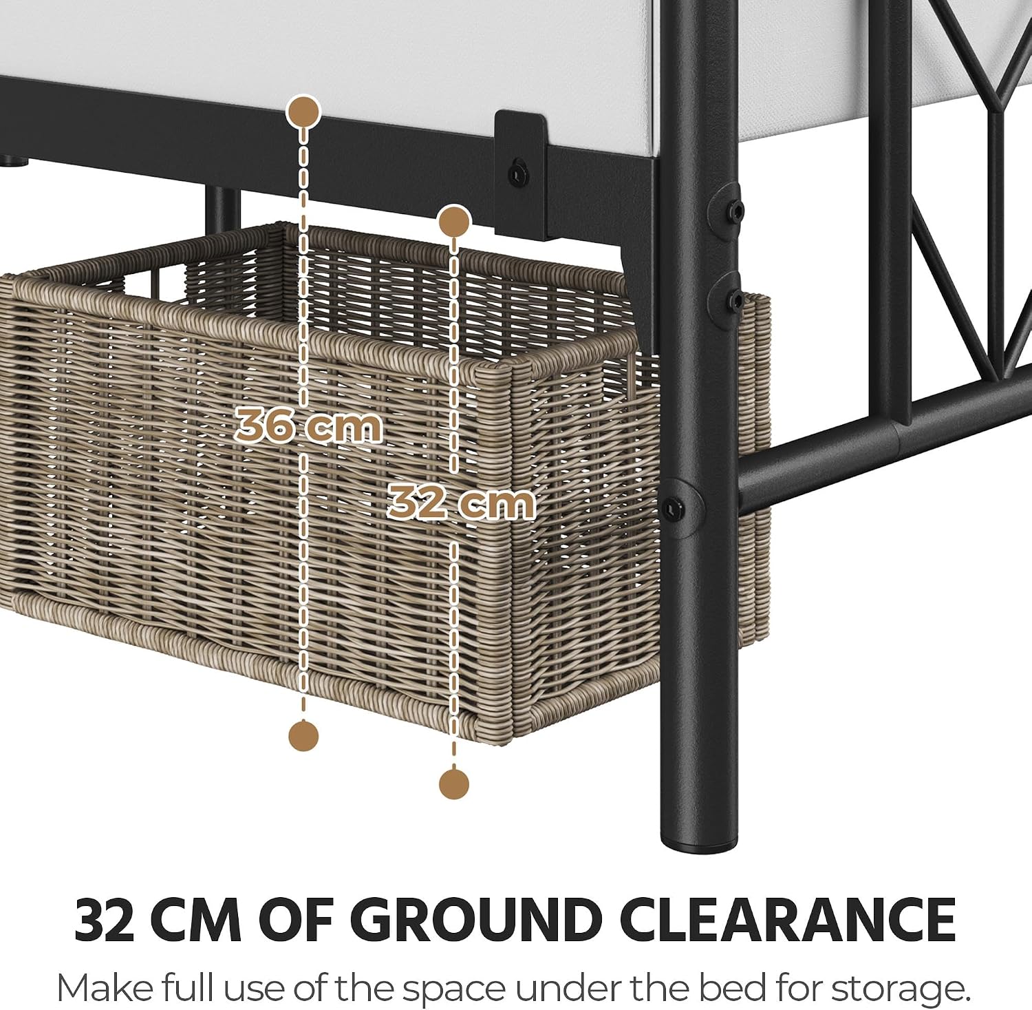 Image showing 32 cm of under-bed clearance with storage baskets