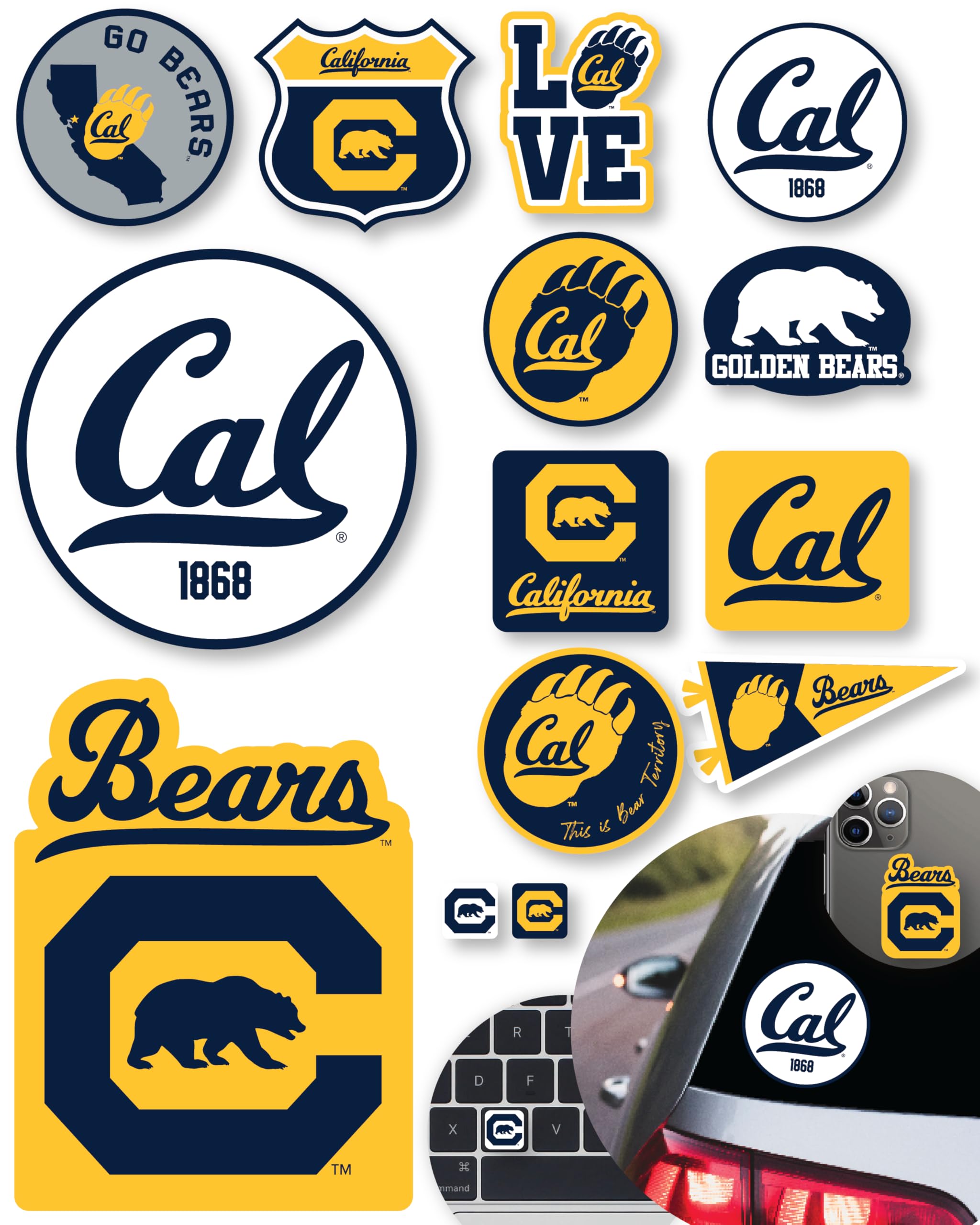 Cal Stickers for Gift, Car, Water Bottle, Laptop, and Phone for UC Berkeley Football Fans and University Graduates (California Golden Bears)