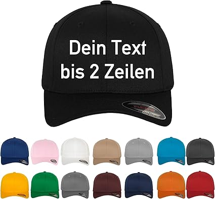 Flexfit Basecap Personalisiert – Baseballkappe Mit 2-zeiliger Bestickung (L/XL, Braun)