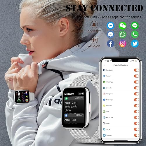 Miniatura 2 de Reloj inteligente (respuestahacer llamada), reloj inteligente HD de 1.81 pulgadas para mujeres y hombres, monitor de sueño de frecuencia cardíaca,