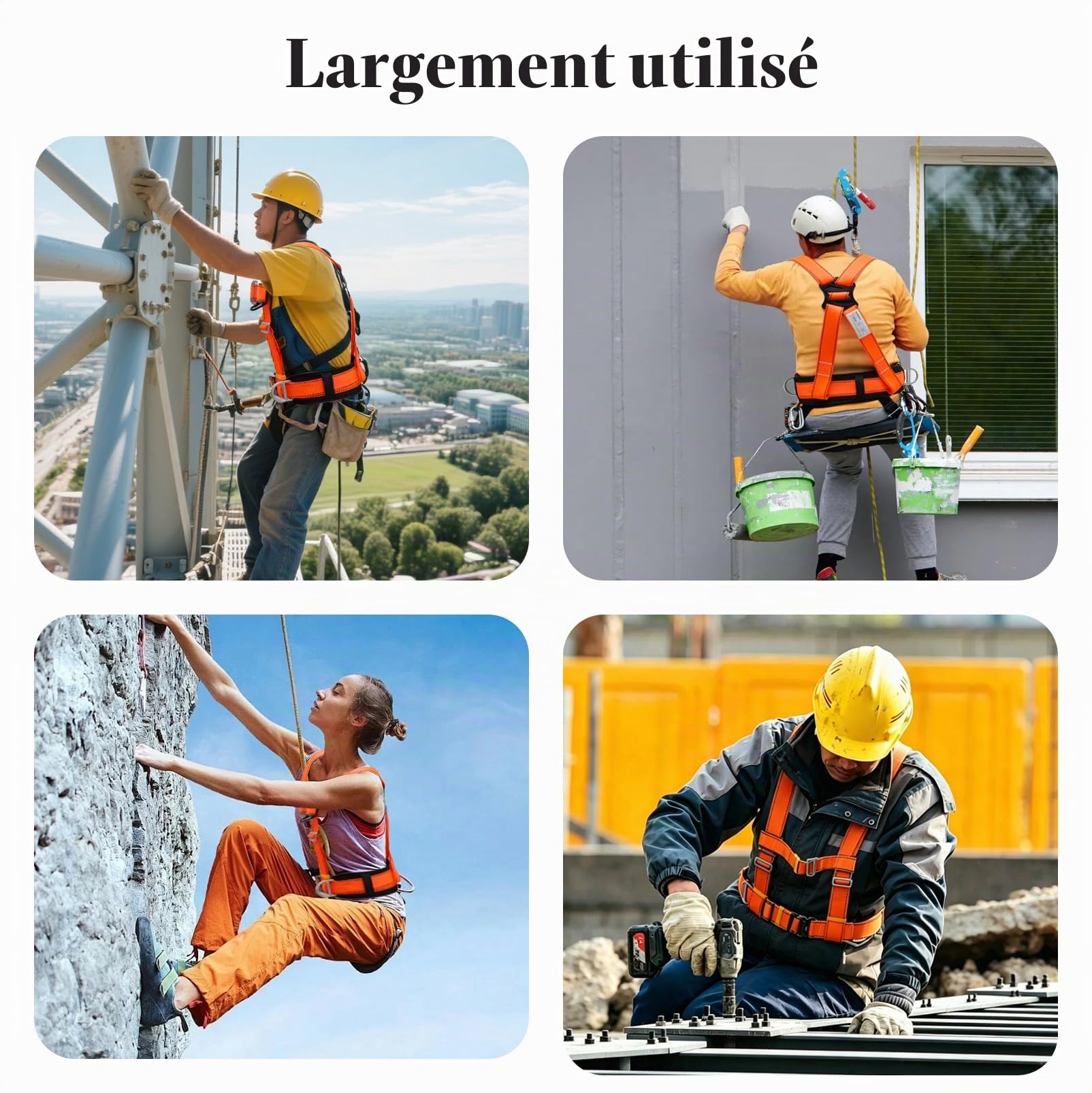 Harnais de Sécurité avec Longe, Harnais Anti Chute, Baudrier Escalade, avec Support Ventral Epaissi, Portante 100 kg, pour le Travail Aérien, les Hommes (Grande Boucle 1,6 m)