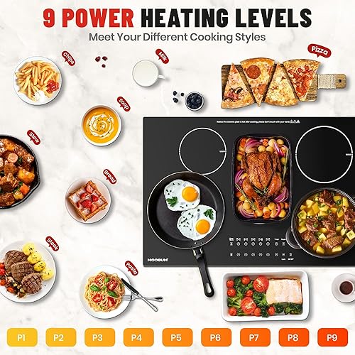 Miniatura 4 de Placa eléctrica de 12 pulgadas con 2 quemadores, 9 niveles de potencia para calefacción rápida y uniforme, diseño compacto, bloqueo de seguridad