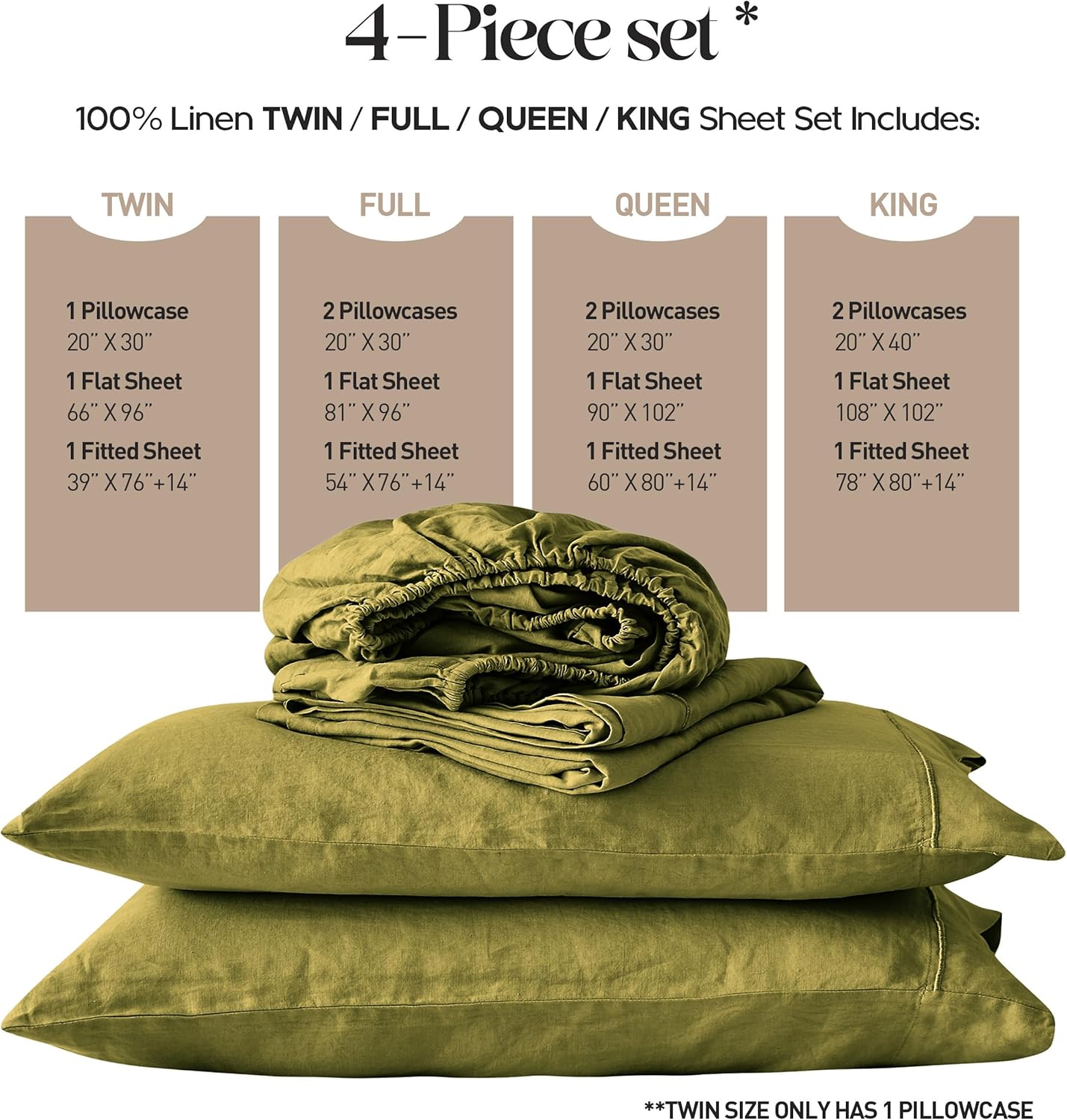 Simple&Opulence 100% Pure Linen Sheet Set Full Size, Natural French Flax Solid Color 4 Pcs Washed Breathable, Farmhouse Bedding (1 Flat Sheet,1 Fitted Sheet,2 Pillowcases)-Embroidery Olive Green - Image 9