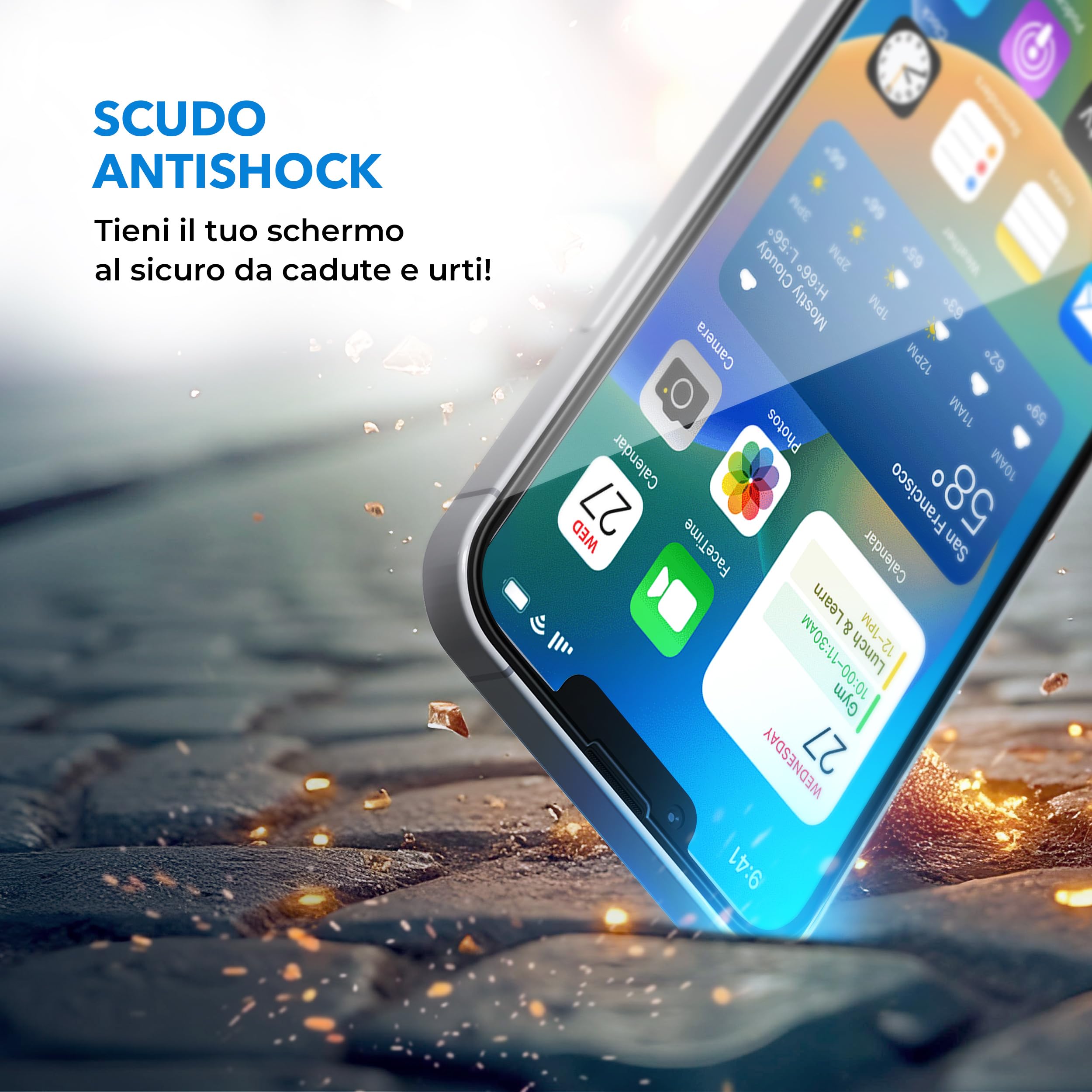 Deppa | 2 pezzi | Pellicola protettiva anti luce blu certificata per iPhone 17e/16e/14/13/13 Pro (6,1") | Vetro temperato ultra resistente | Copertura totale, senza bolle | Installazione facile
