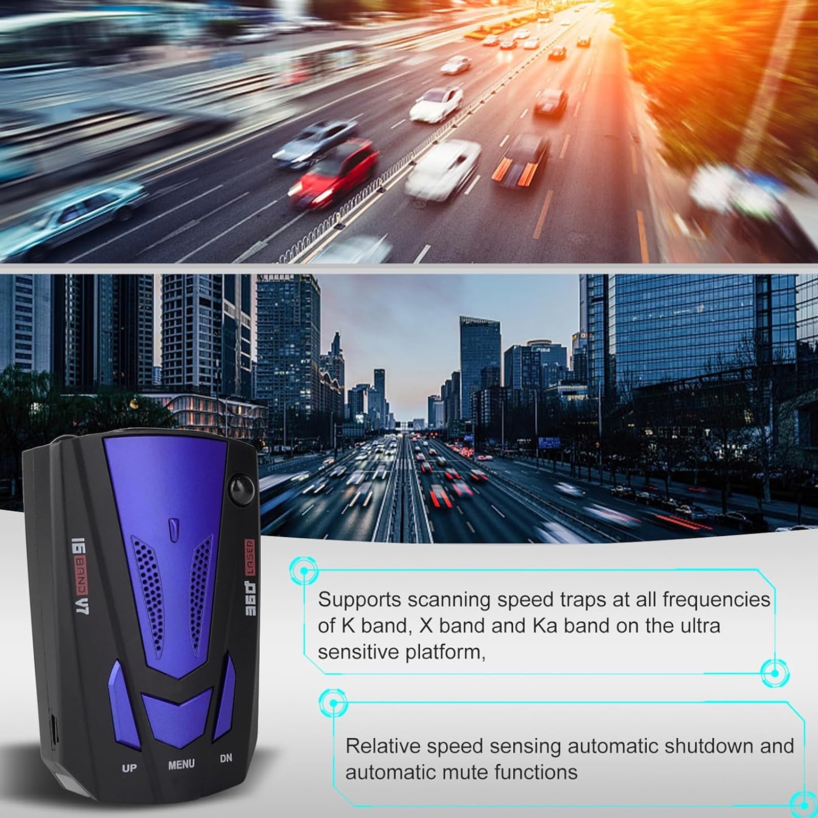 Rilevatore Radar per Auto, Rilevatore di velocità Sicuro a 360 ° con Rilevamento a Lungo Raggio, Rilevamento Ultra Accurato delle Condizioni Stradali Entro 350 M Auto