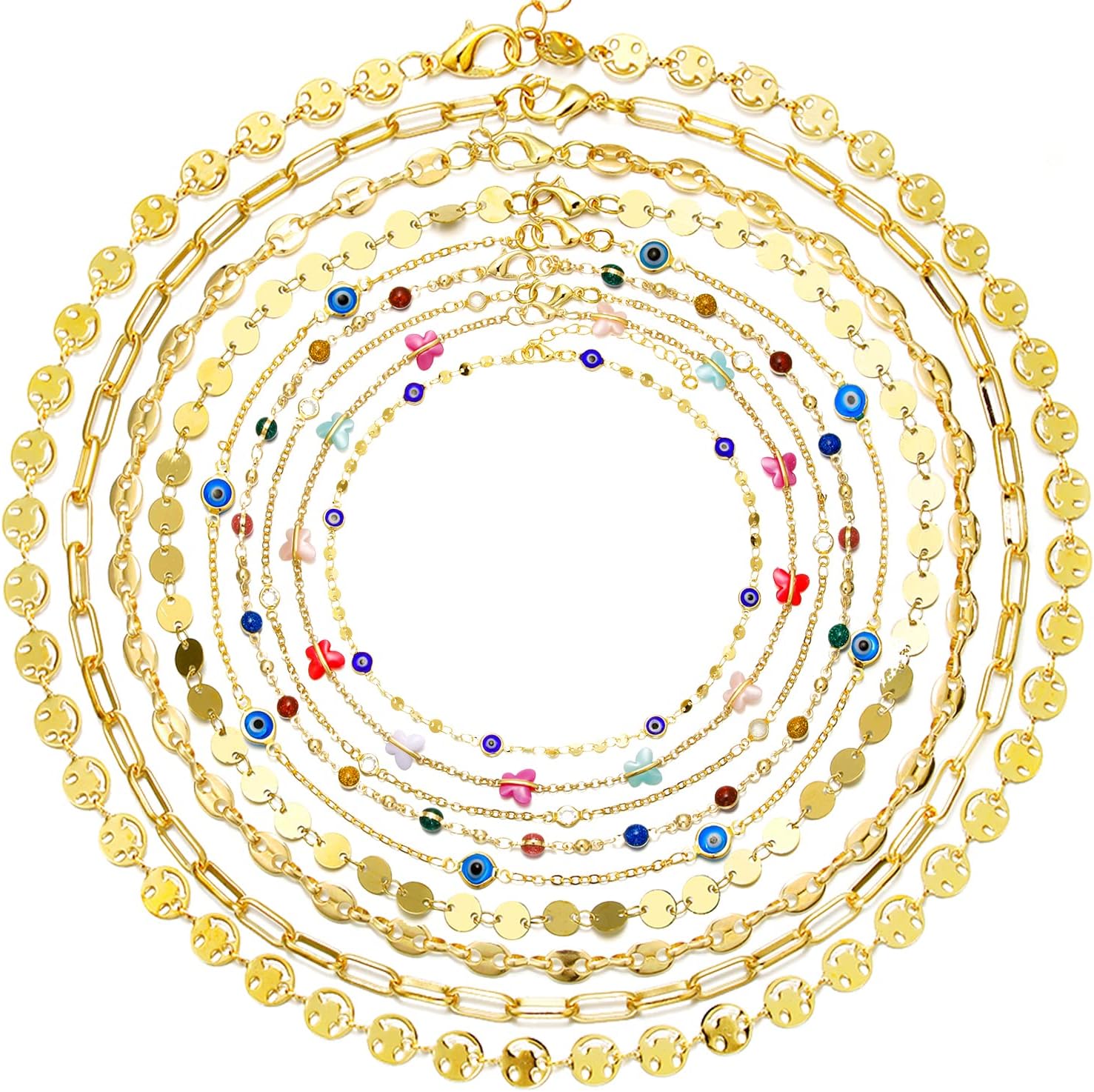 BOMAIL 9Pcs Gold Chain Choker Necklace for Women 14K Gold Plated Layered Chain Necklace Cute Fashion Jewelry Gift for Women Girls