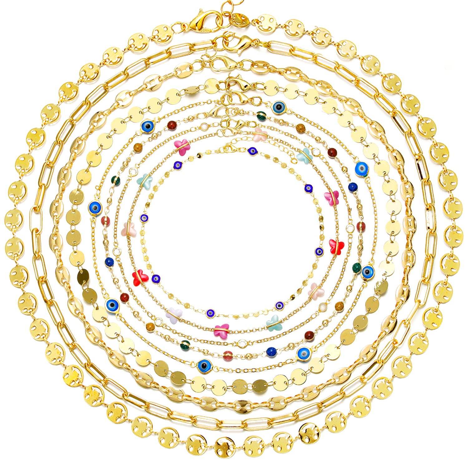 BOMAIL 9Pcs Gold Chain Choker Necklace for Women 14K Gold Plated Layered Chain Necklace Cute Fashion Jewelry Gift for Women Girls