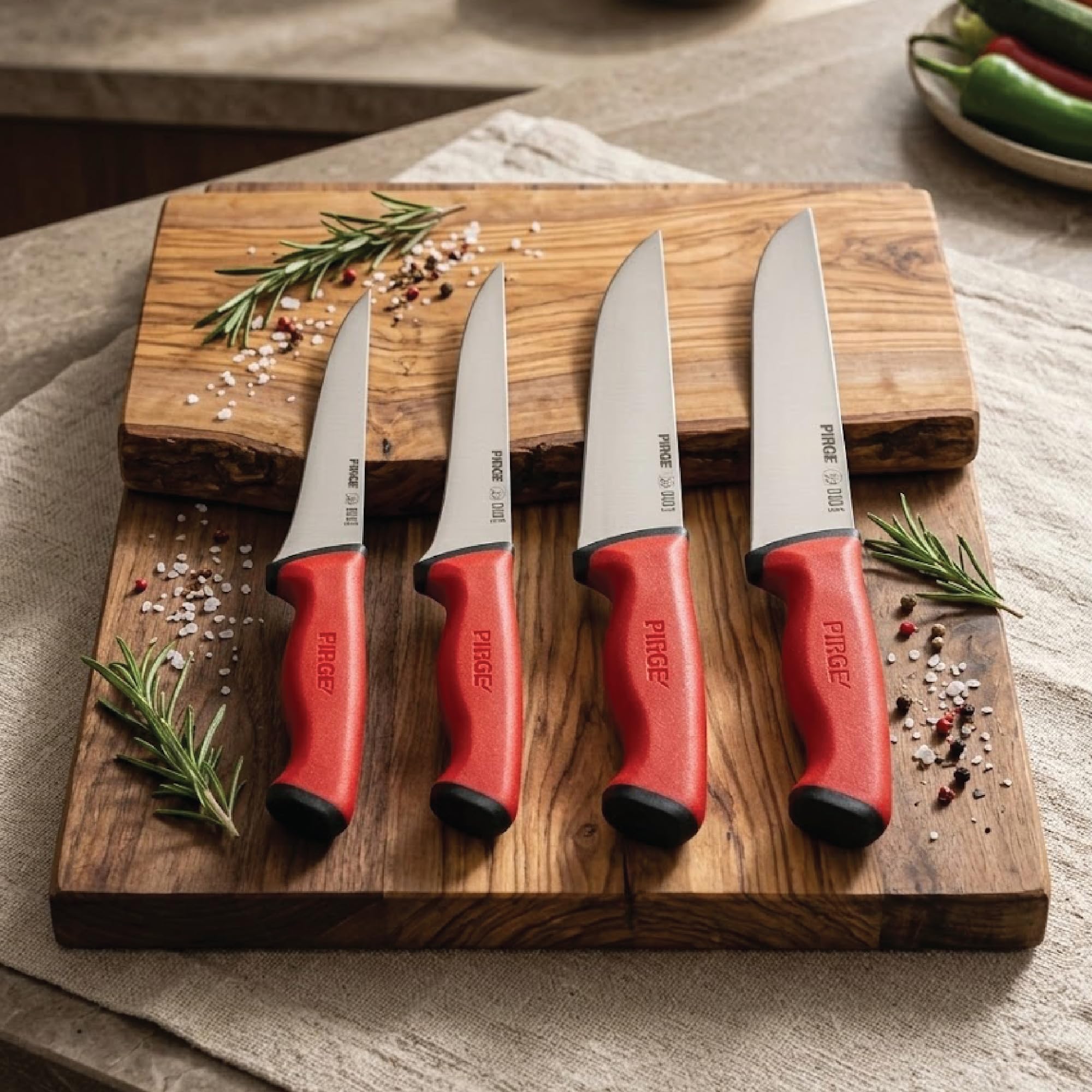 Pirge Set di coltelli da macellaio Duo, 4 pezzi, coltelli da macellazione con impugnatura antiscivolo - coltello da carne - coltello da disosso - affilatura eccellente