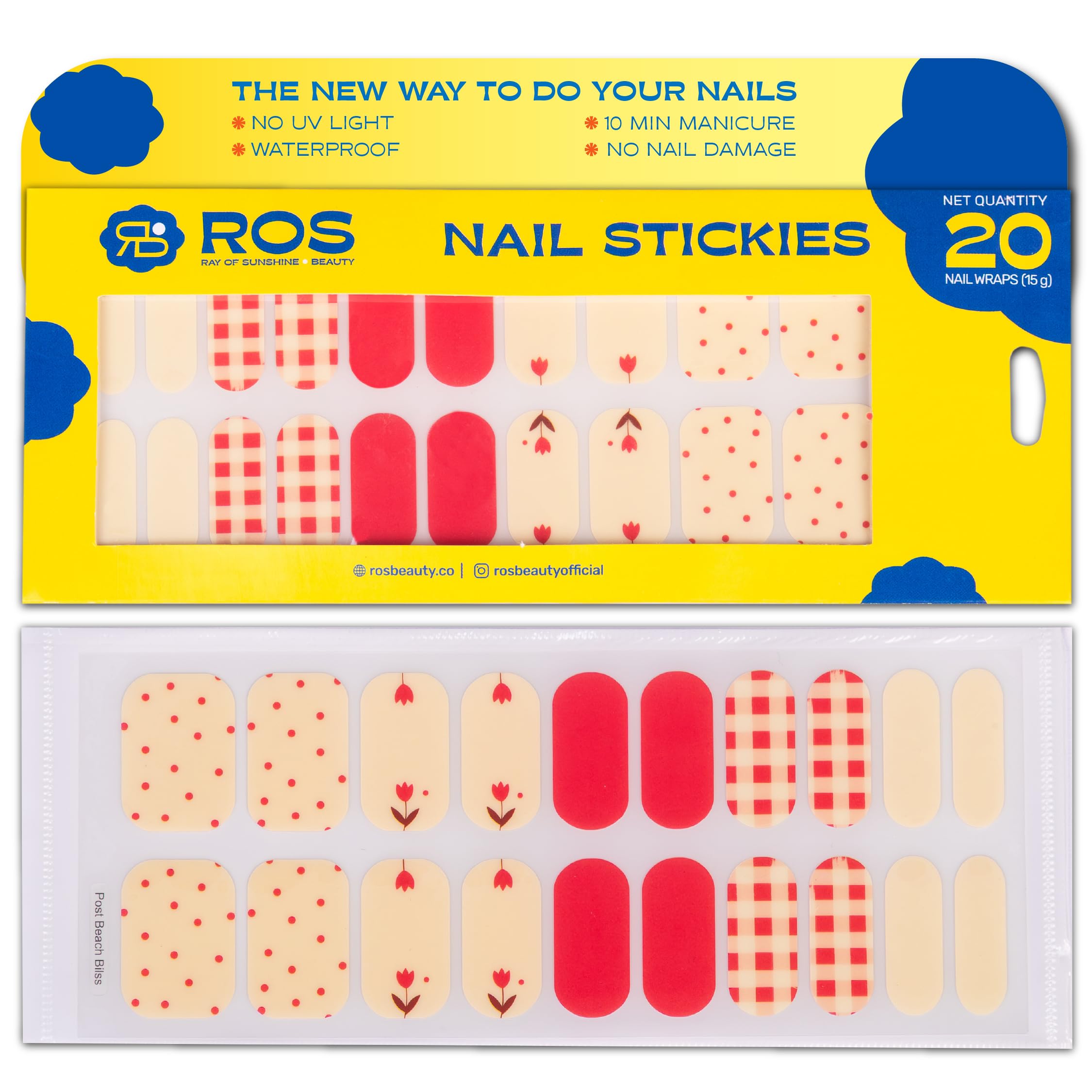 ROS Beauty Nail Stickies | 20 Count | Easy-to-Apply Vibrant Nail Art Stickers | Long-Lasting & Mess-Free | No UV Light | Takes the Natural Shape for Effortless DIY Manicure | Post Beach Bliss-image-23