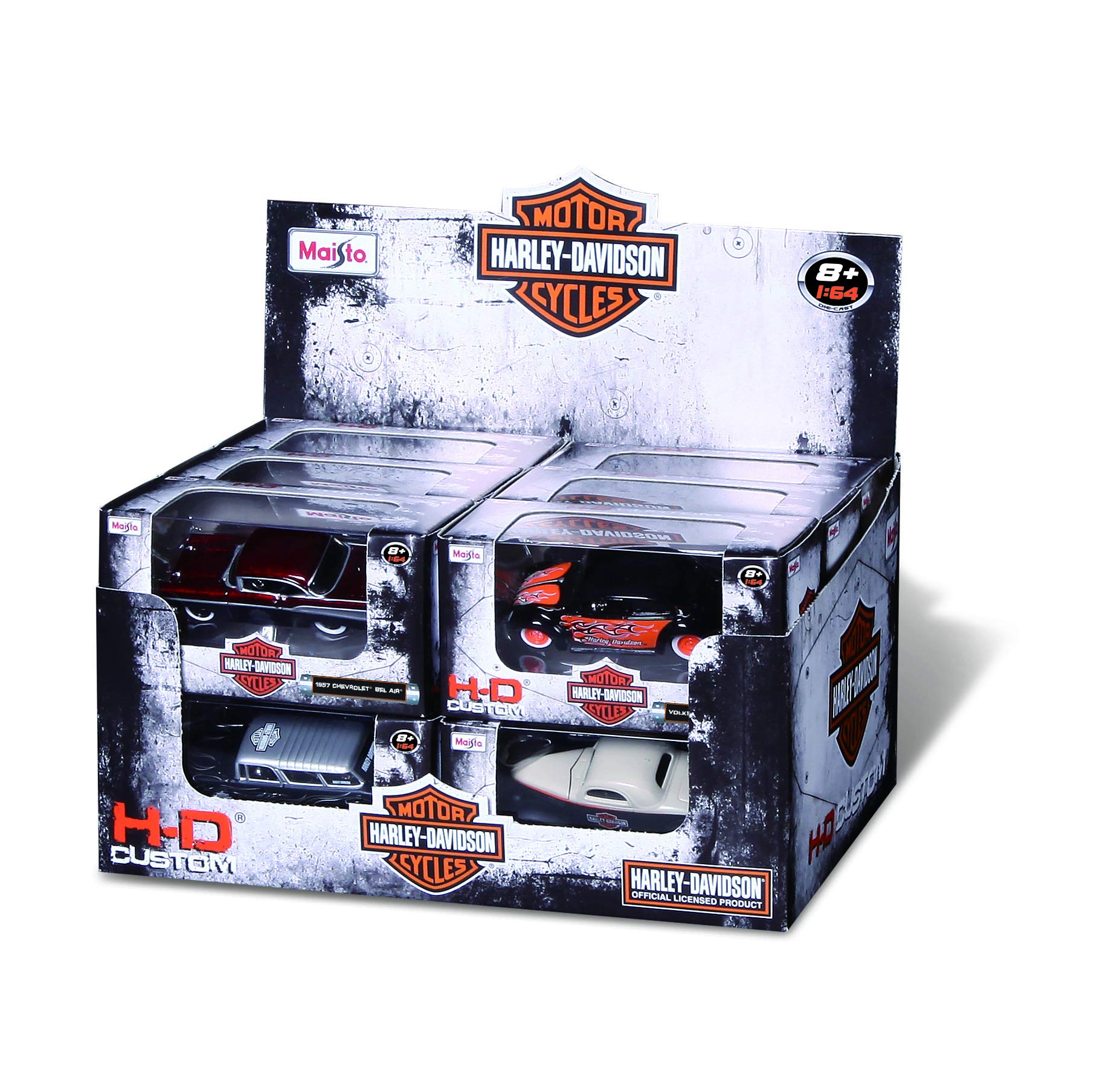 HARLEY DAVIDSON MOTORBIKE MODELS - 1:64 Harley Davidson Custom Cars - 12 PC Dispenser - Incredibly Detailed Die-Cast Replica Collectible Motorcycle Models