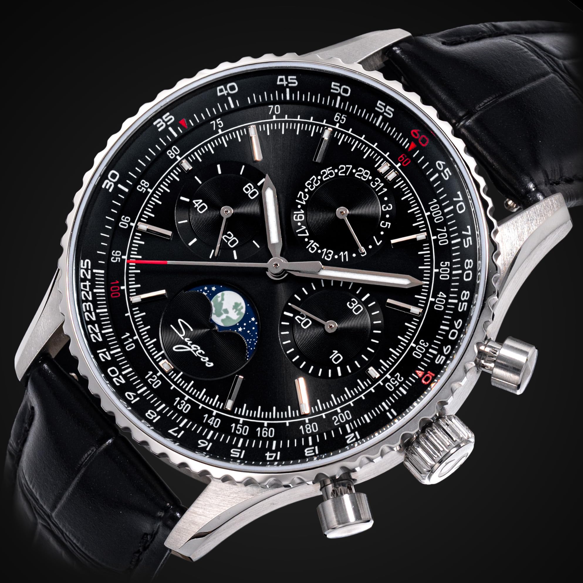 Sugess S468.SK.K MoonPhase Master Gold Schwanenhals Möwe ST1908 Uhrwerk Saphirglas Herren Chronograph Mechanische Herrenuhr 1963