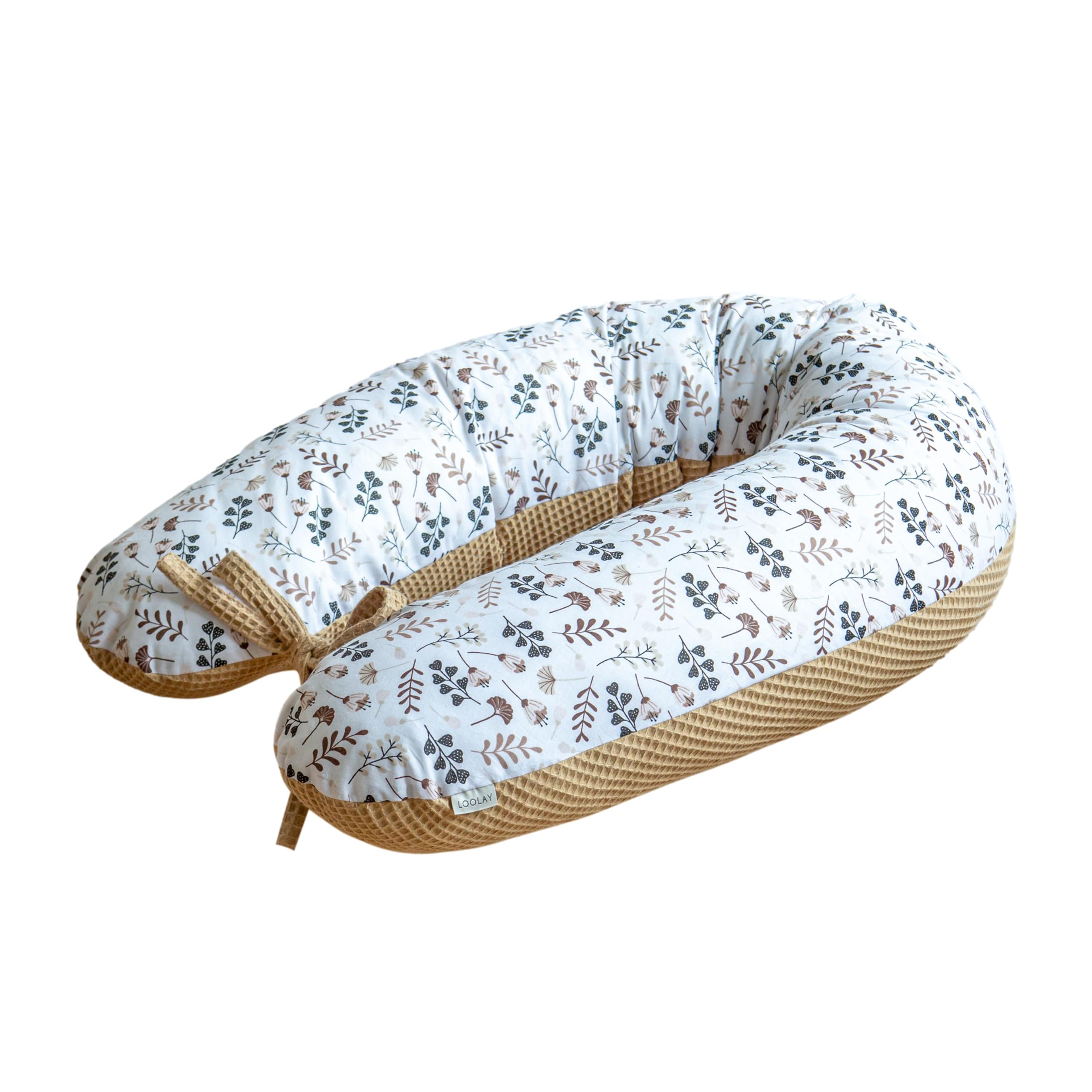 LOOLAY Coussin de maternité - Coussin d'allaitement 170 cm - Coussin de positionnement latéral 100% coton - avec housse amovible - Coussin enceinte ergonomique pour dormir (Motif gaufré taupe/Motif