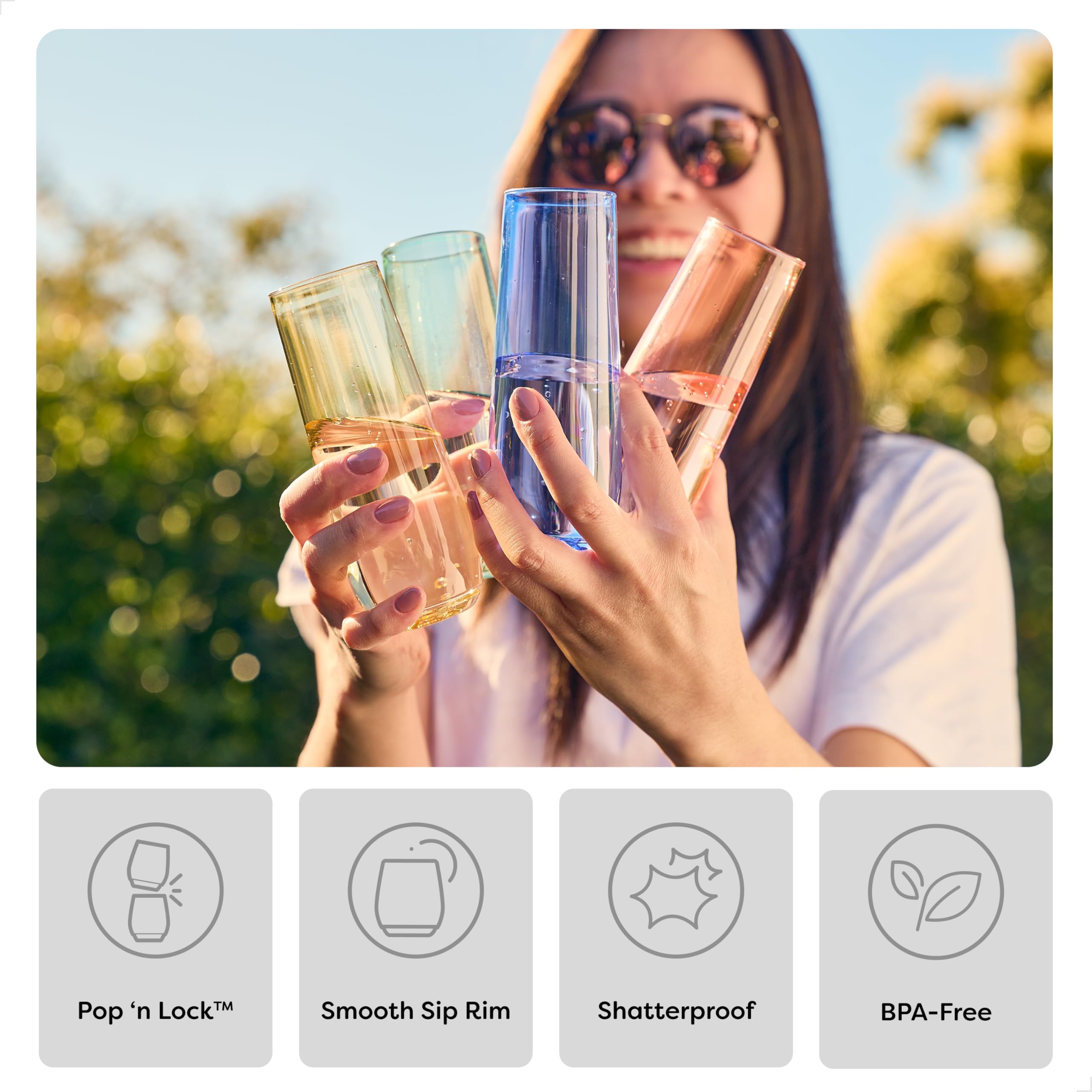 TOSSWARE POP - Juego de 12 copas de champán de plástico transparente y reciclables, irrompibles y de alta calidad, de 9 onzas
