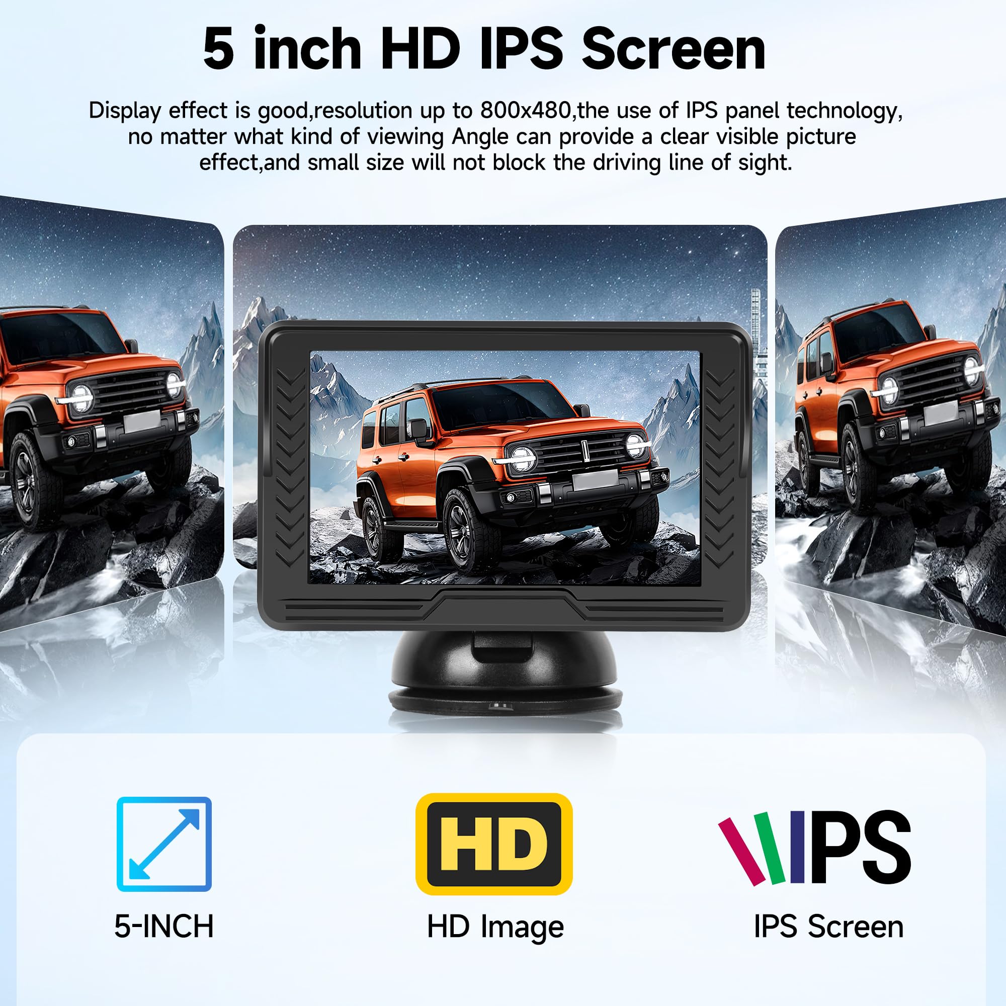 Senza Fili Digitale Telecamera di Retromarcia Kit con 5 Pollici IPS Monitor, IP69 Impermeabile, Visione Notturna, Grandangolo per Piccola Auto e Piccolo Camion, Veicoli da Lavoro, Grandi Camion, ecc.