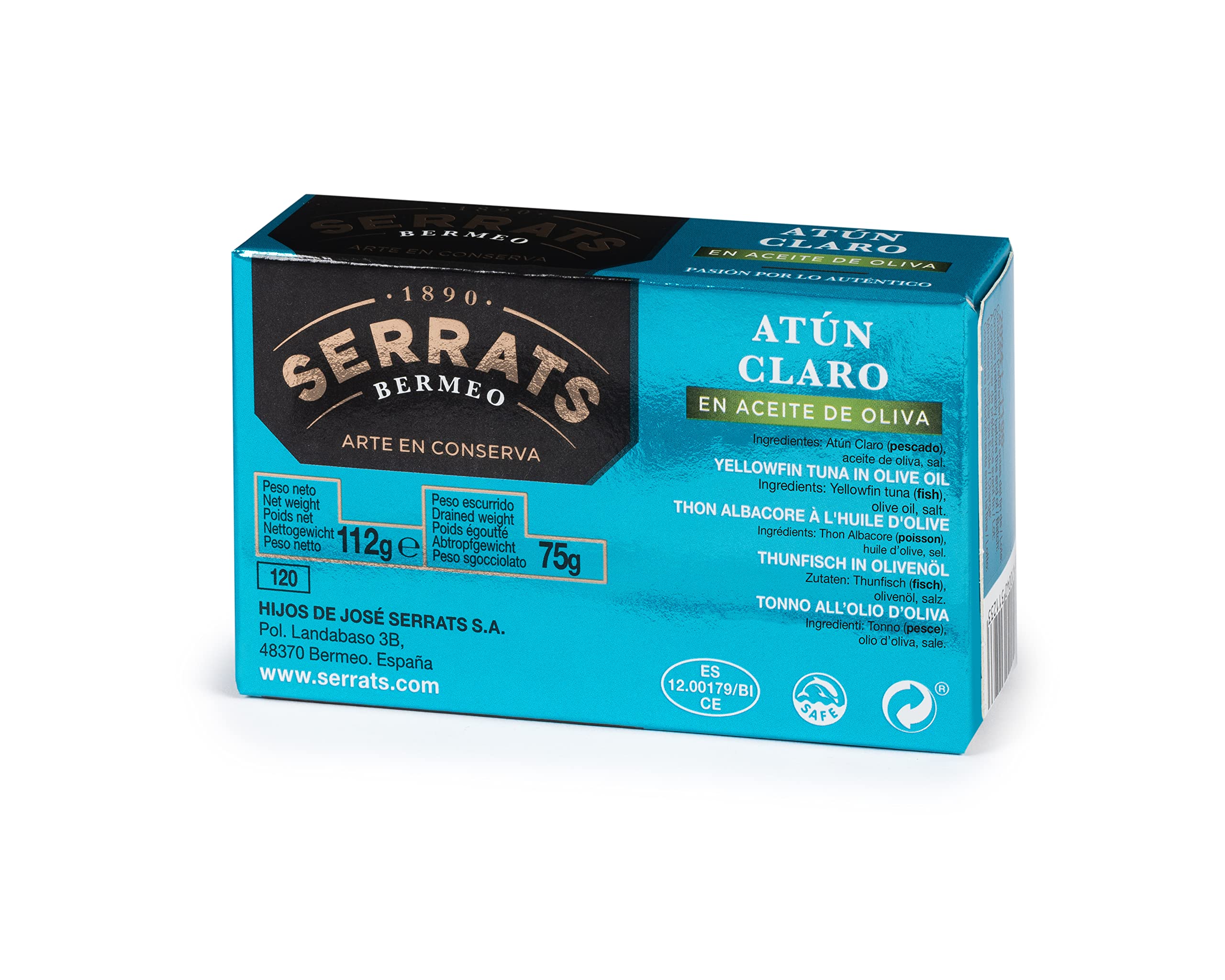 CONSERVAS SERRATS - Atún Claro en Aceite de Oliva Seleccionado - 12 Latas x 112g (Total: 1344g) - Elaboración Artesanal desde 1890 - Sin Gluten - Rico en Omega 3 – Gourmet