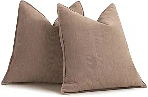 ZWJD Khaki Pillow Covers 26x26 Set of 2 Chenille Throw Pillow Covers with Elegant Design Soft and Luxurious Decorative Throw Pillows for Couch, Bed, and Home Decor