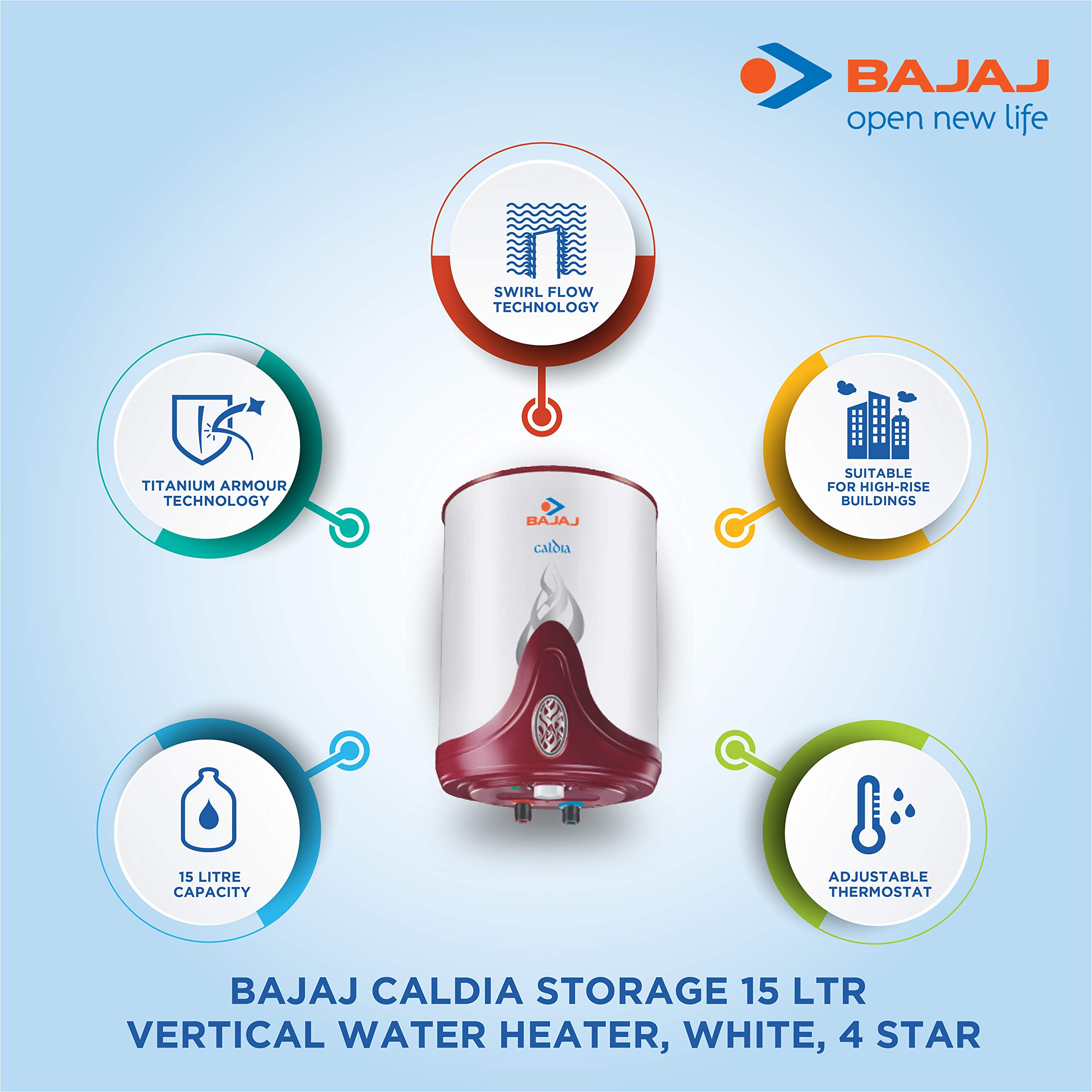 Buy Bajaj Caldia Storage 15 Litre Vertical Water Heater (White) Online at  Low Prices in India - Amazon.in