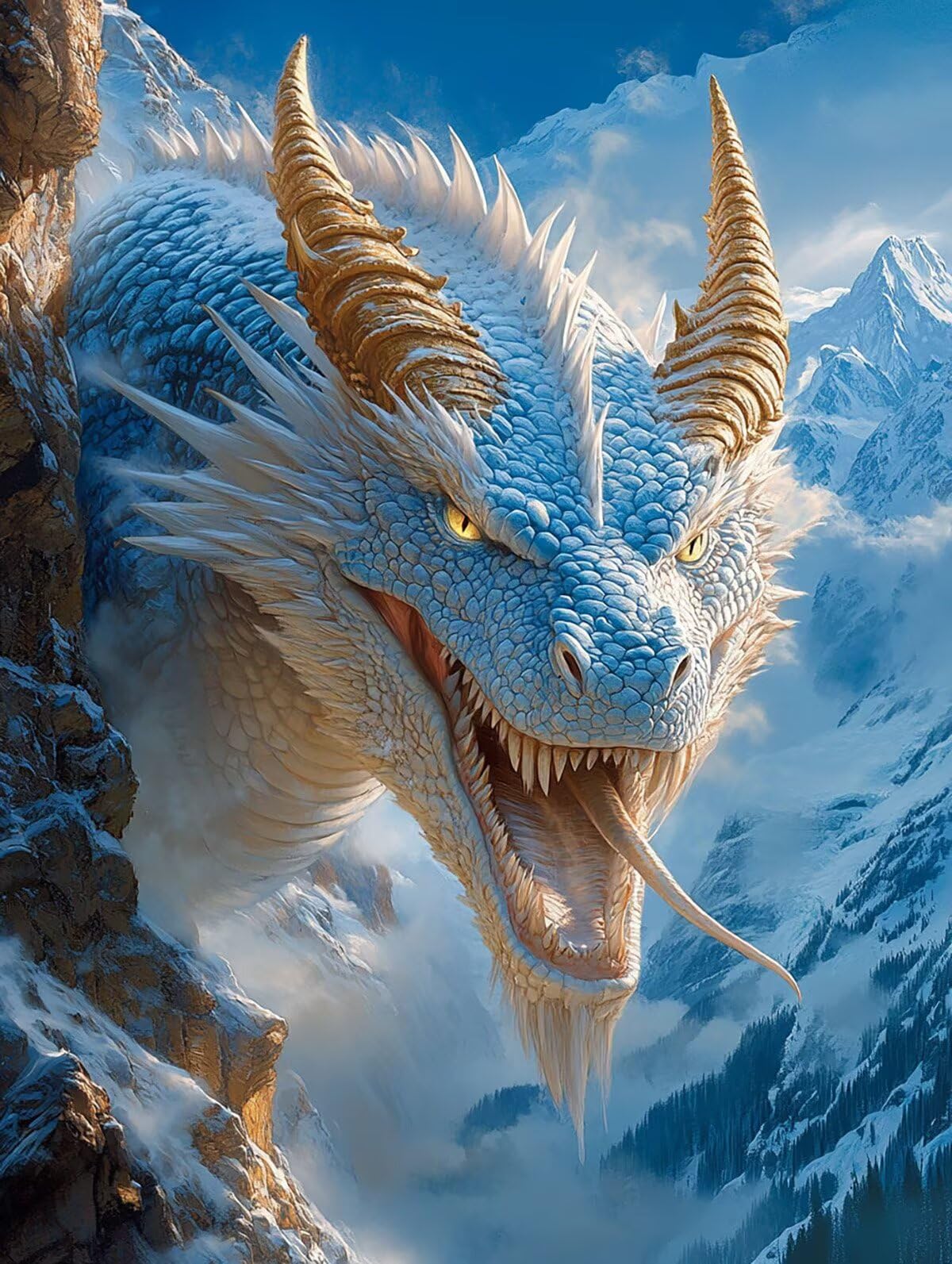 Dipingere con i Numeri Drago, Paint by Numbers Adulti Nevicare, Fai da te Creativi Adulti Quadri da Dipingere Numerati Kit per Decorazione Della Parete di Casa, Regalo 100x135 cm Senza Cornice 17-I