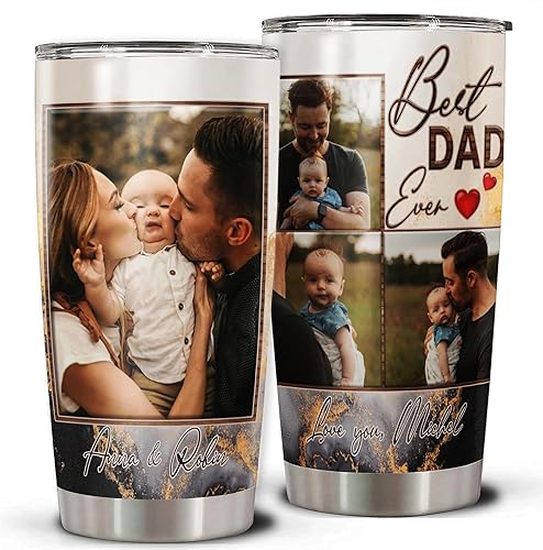 Miniatura 1 de Vaso personalizado para papá, personalizable con nombre de texto con imágenes, vasos con tapa aislada al vacío, acero inoxidable, taza de viaje para