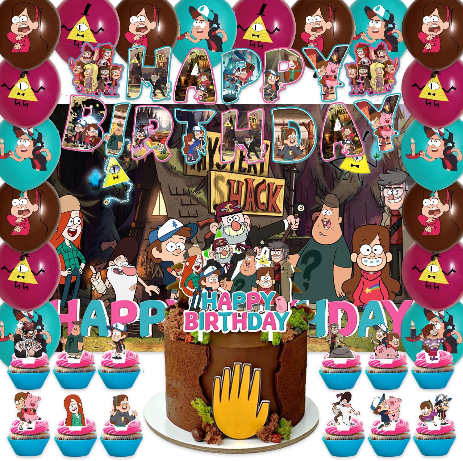 42Pack Falls of Gravity Party Supplies Pack Includes，Banner，Cake Topper，Blackdrop,Balloons for Falls of Gravity party Decoration plates