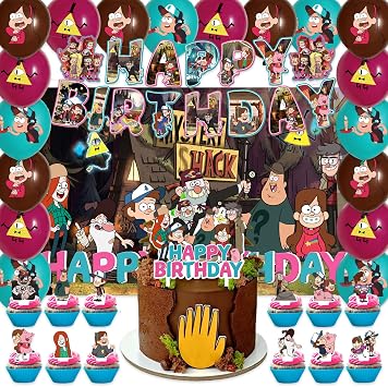 42Pack Falls of Gravity Party Supplies Pack Includes,Banner,Cake Topper,Blackdrop,Balloons for Falls of Gravity party Decoration plates