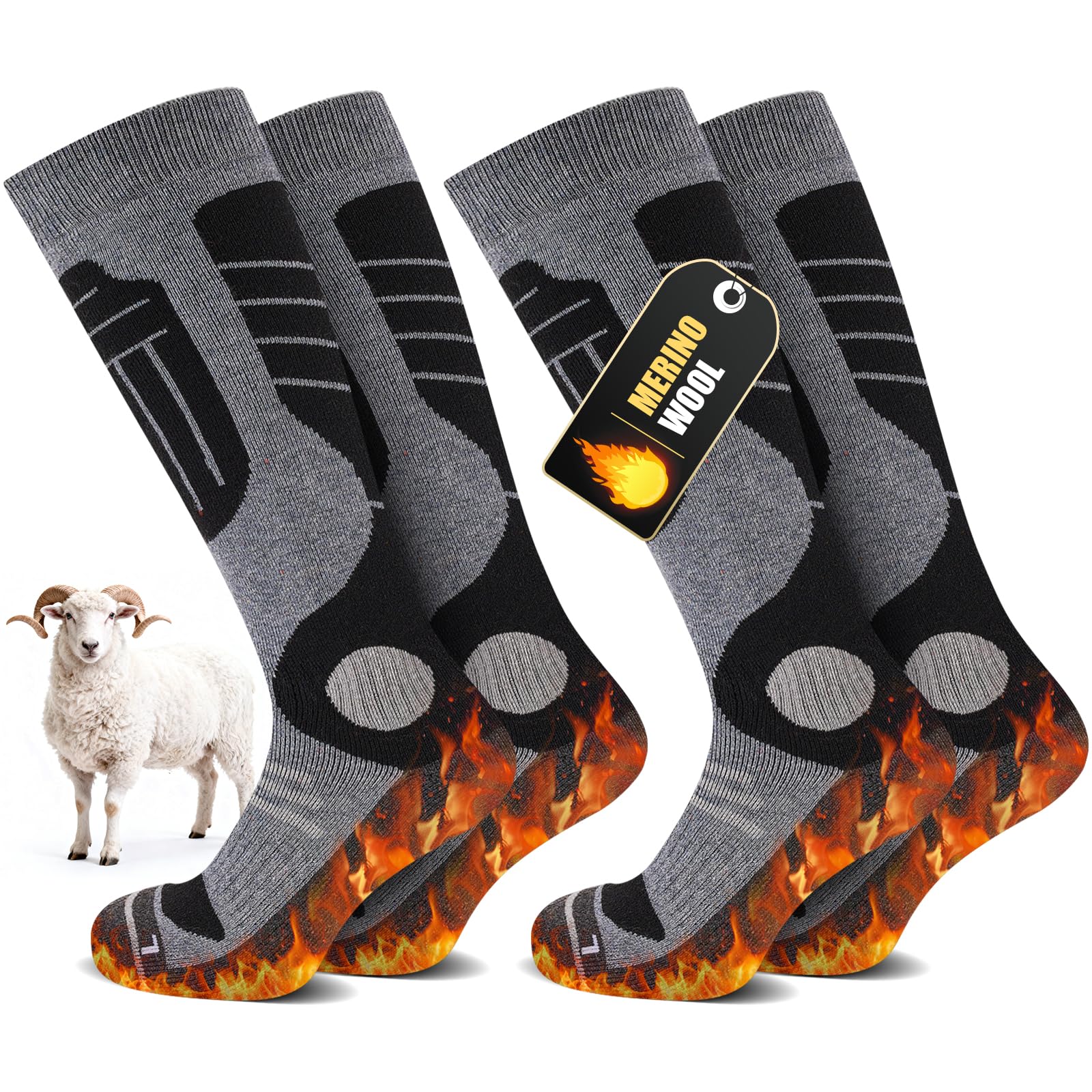 SukModen 2 Paia Calzini da Sci in Lana di Merino Per Signore e Signori, Lana Calda Termici Calzini Invernali Spessi Per Tempo Freddo, Neve, Sci, Snowboard, Caccia, Escursioni​