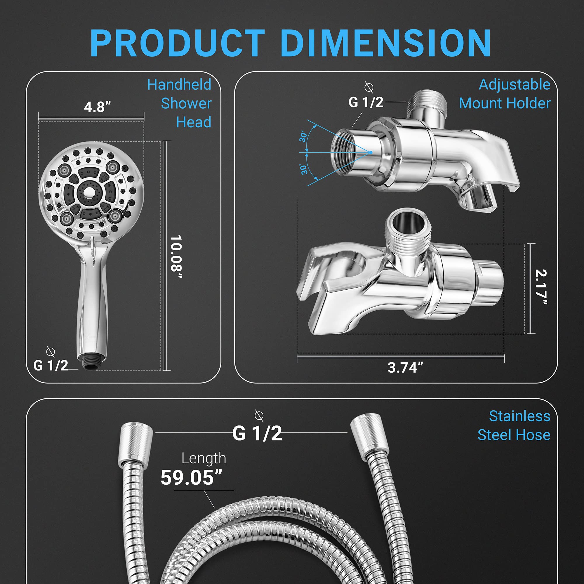 LOKBY HighPressure Handheld Shower Head 6Setting 5 Inch Handheld