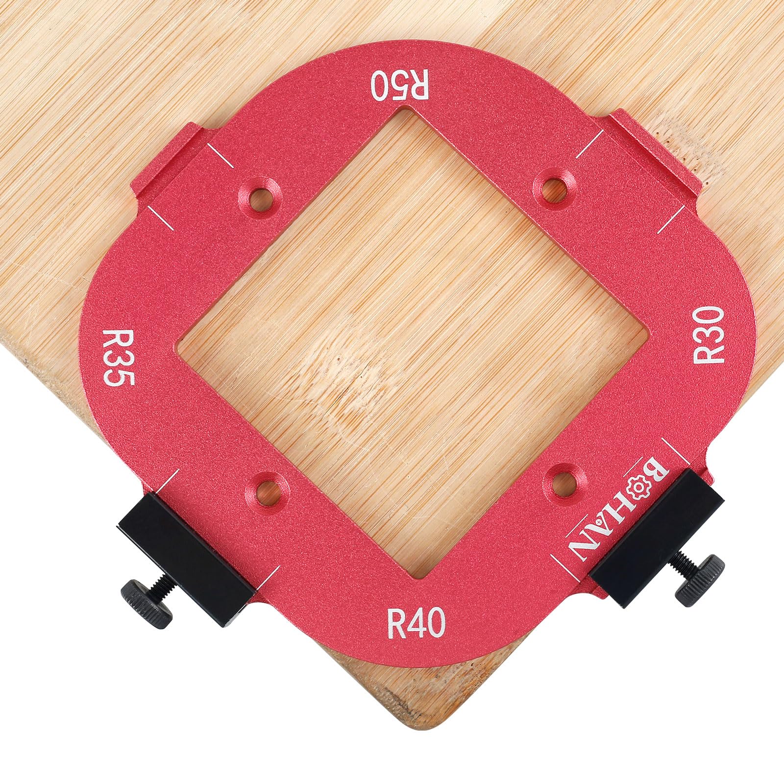 Stencil di fresatura a raggio d'angolo, in lega di alluminio, raggio Jig Router Templates R30 R35 R40 R50 Radius Jig Router Stencil Corner Radius Jig per lavorazione del legno (R30+R35+R40+R50)