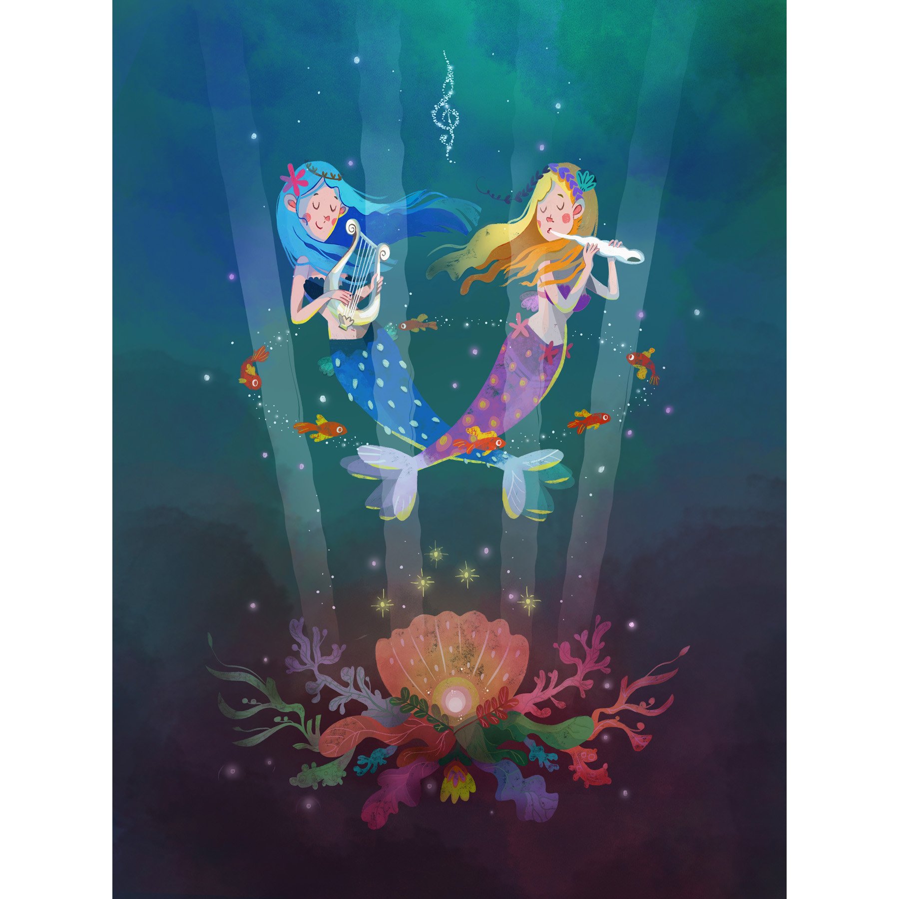 Wee Blue Coo Mermaids Kids Music Art Large Art Print Poster Wall Decor 18x24 inch