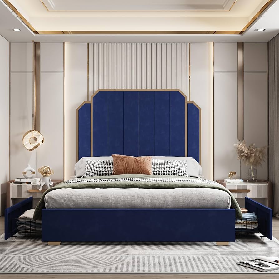 Amazon｜FSTAR ラグジュアリー クイーンサイズ ベッドフレーム 59