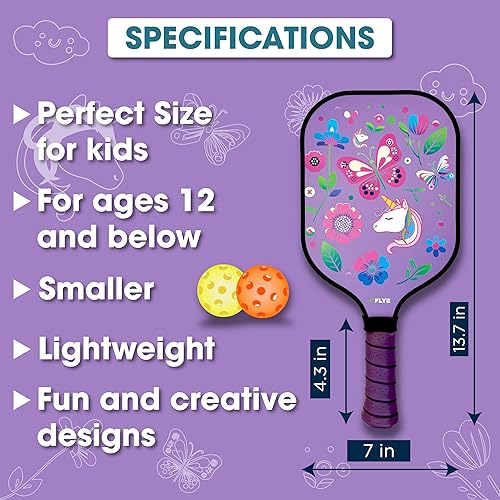 Miniatura 2 de FLYE Juego de paletas de pickleball de fibra de carbono para niños con bolsa y pelota, mini paleta de entrenamiento para jóvenes, diseños de