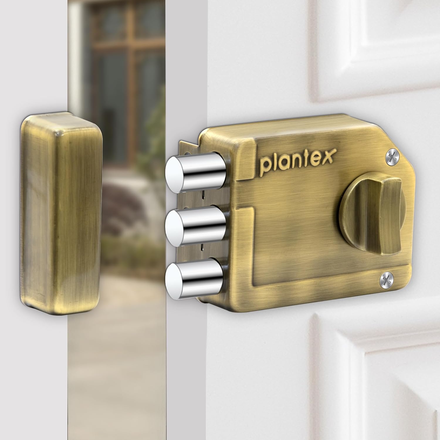 Plantex Tri-Bolt Lock for Main Door/Heavy Duty Door Lock with 4 Keys/Suitable on Single Door for Home/Office/Hotel – Pack of 1 (Brass Antique)