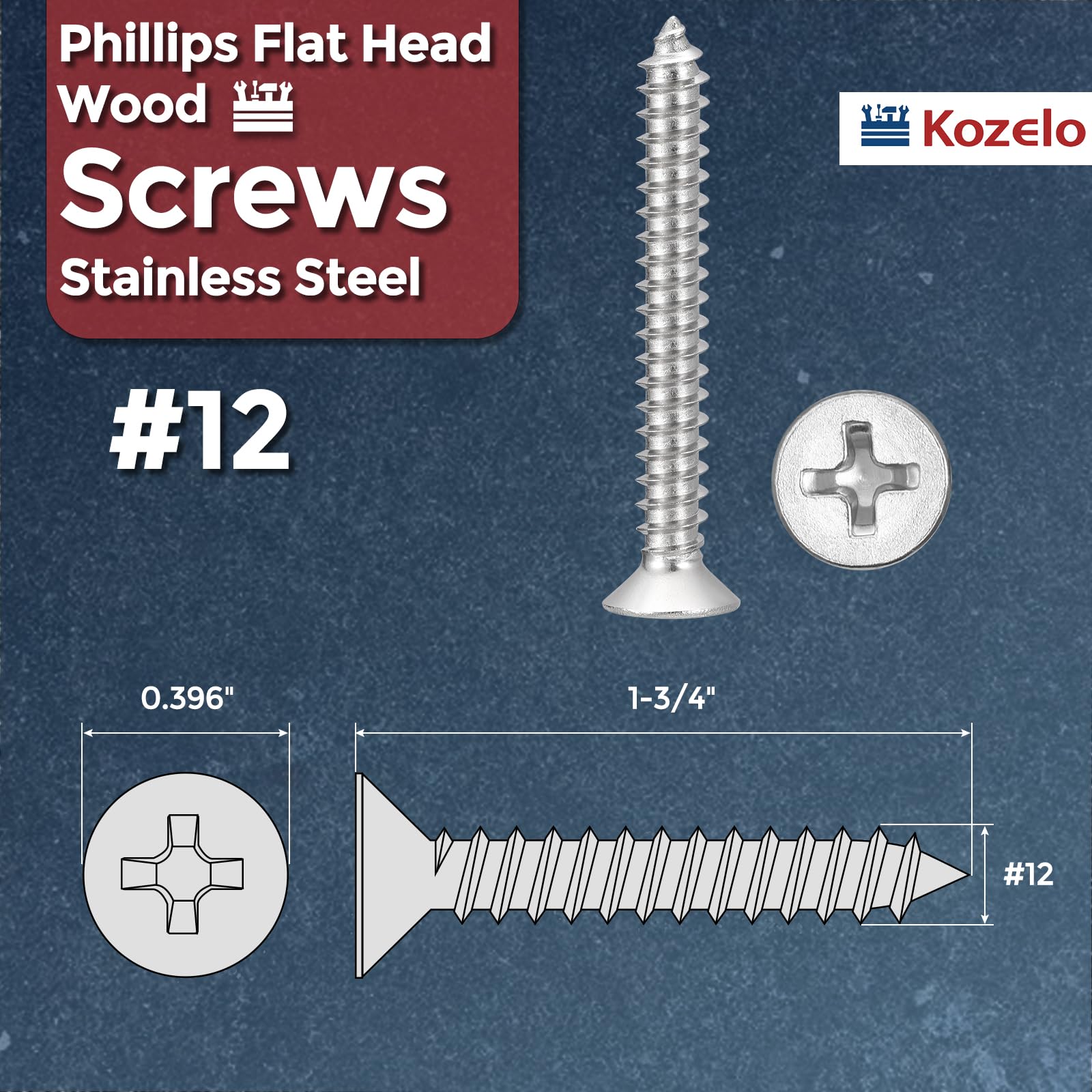 Kozelo 25pcs Phillips Flat Head Wood Screws - Image 2