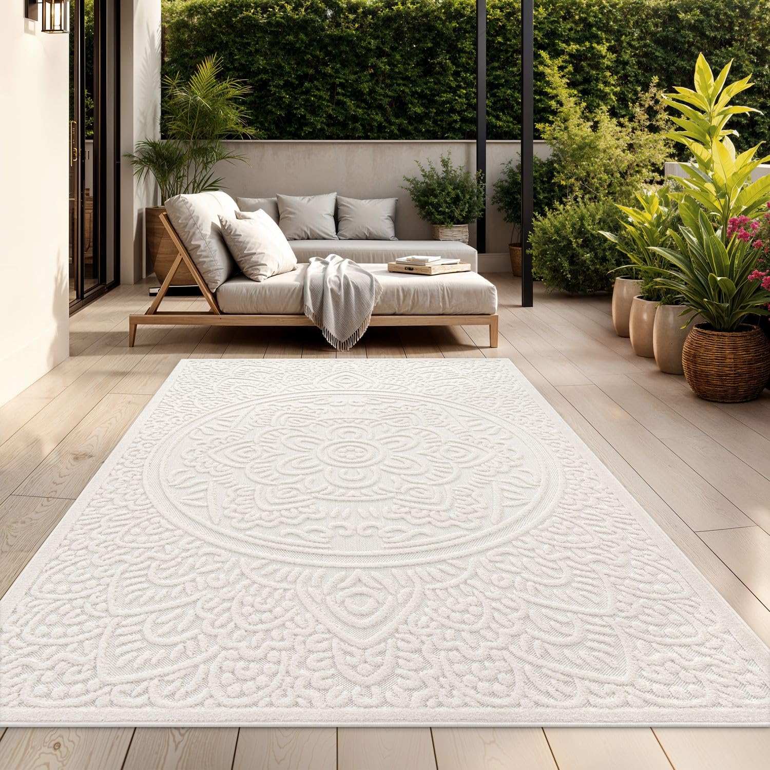 TT Home Tappeto Per Interni Ed Esterni Resistente Alle Intemperie Balcone Camera Da Letto Motivo Scandi Boho Unicolore Aspetto, Colore:Crema 3, Dimensione:200x290 cm