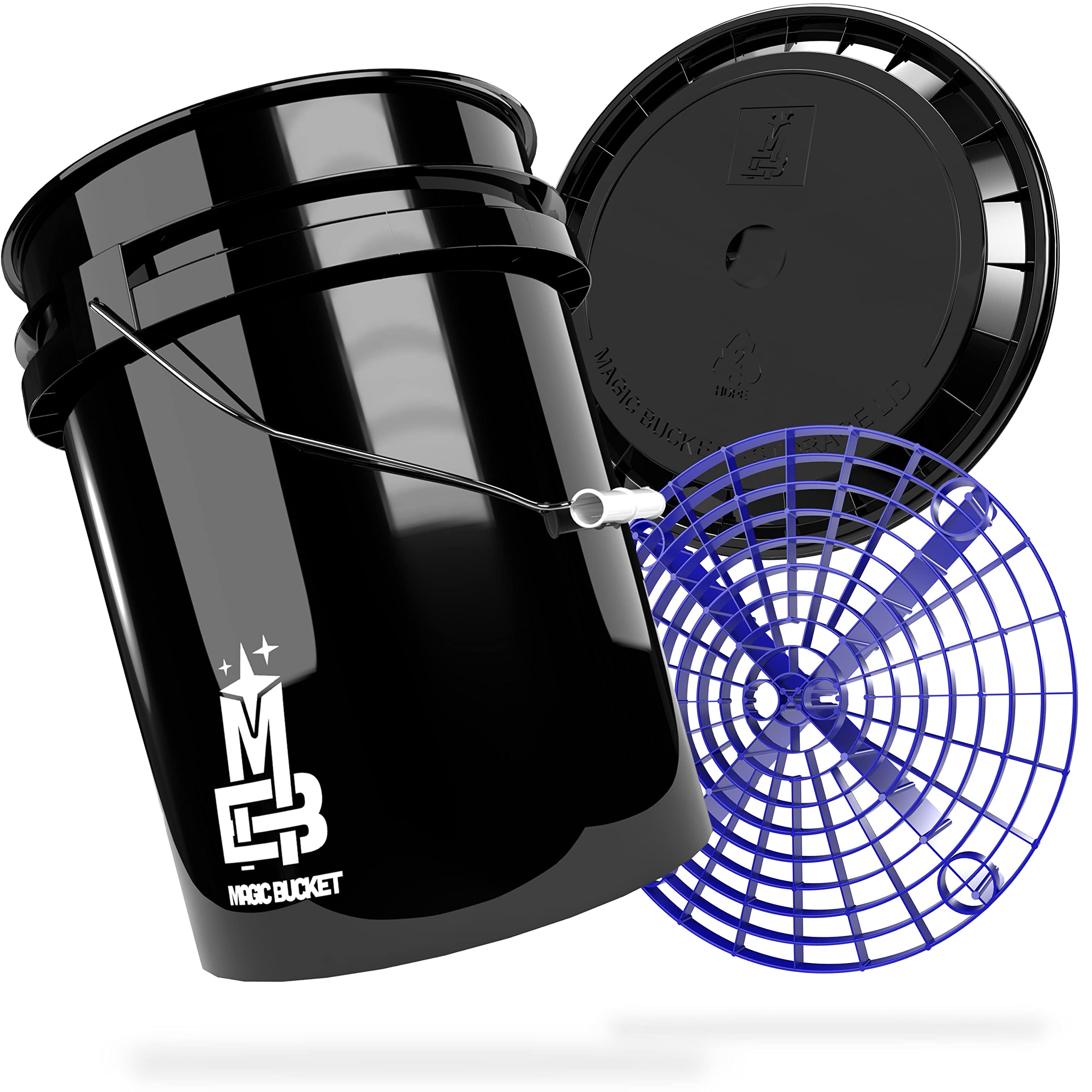 MAGIC BUCKET | Hand Wash for Car | Wash Bucket with Matching Lid 5 US Balloons Approx 20 Litres | With Grit Guard Bucket | Black/Blue Wash Kit