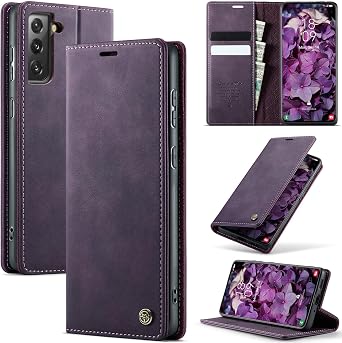 Wallet Case for Samsung Galaxy S21 Leather Wallet Flip Cover with Card Holder, Kickstand, Magnetic Closure, RFID Blocking TPU Shockproof Phone Case Compatible with S21, Purple