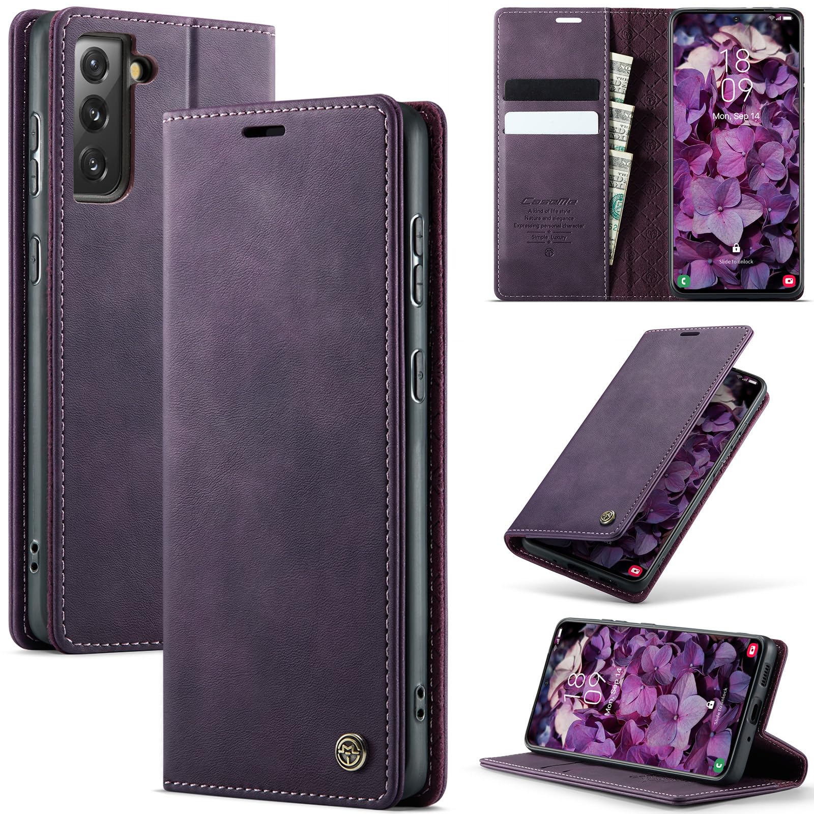 Cracedily Wallet Case for Samsung Galaxy S21 Plus Leather Wallet Flip Cover with Card Holder, Kickstand, Magnetic Closure, RFID Blocking TPU Shockproof Phone Case Compatible with S21 Plus, Purple