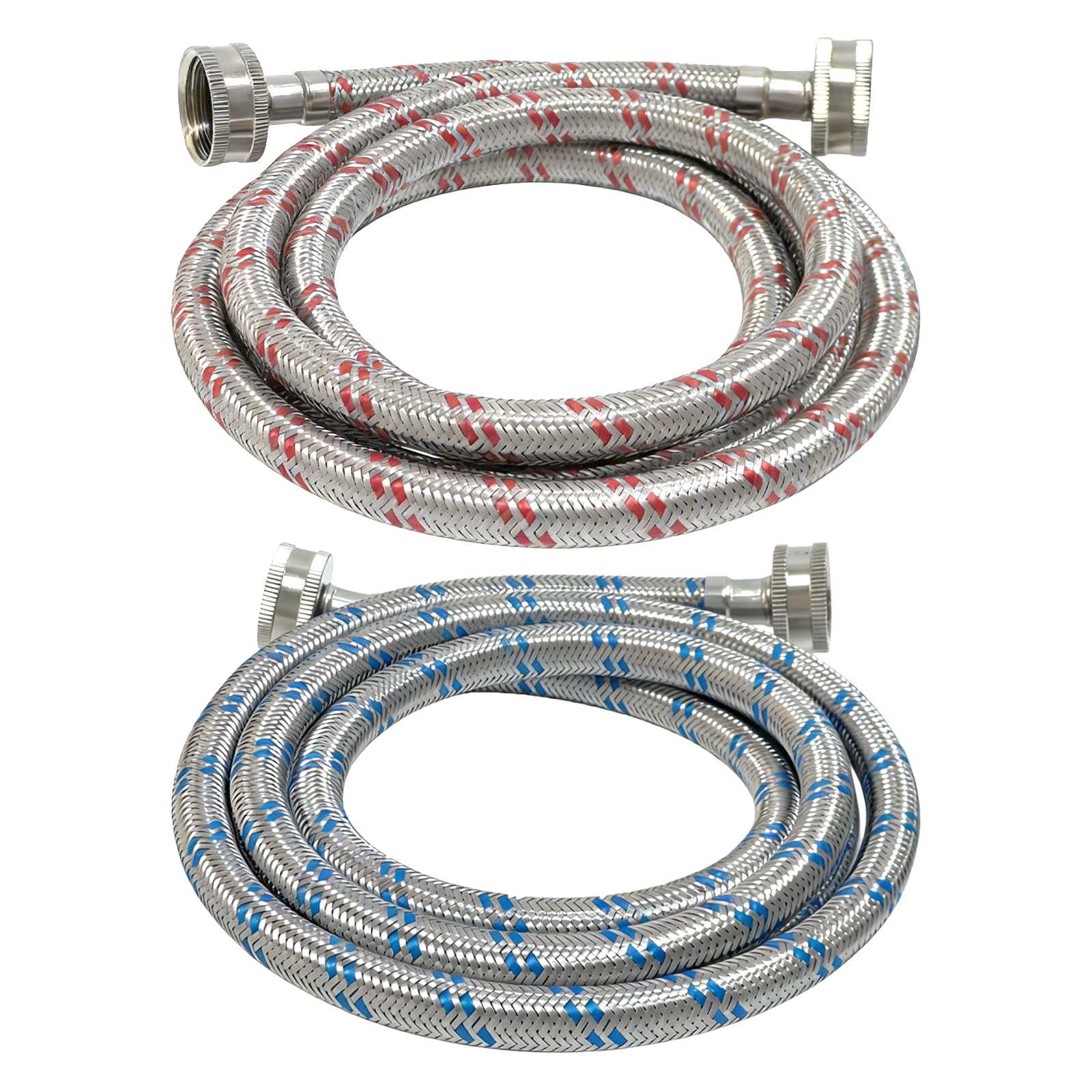 Photo 1 of 10 Ft Washing Machine Hoses, 2 Packs Premium Stainless Steel Washer Hoses Burst Proof, Hot and Cold Striped Water Supply Hoses with 3/4'' Standard Interface fit for ALL Washer