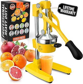 Zulay Kitchen Cast Iron Juicer - Easy-to-Clean Heavy-Duty Manual Juicer, Professional Citrus Juicer - Stainless Steel Lemon Squeezer - Manual Citrus Press & Orange Squeezer - Orange Juicer (Yellow)