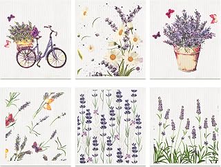 6 Pieces Swedish Kitchen Dishcloths Wildflowers Kitchen Cloths Lavender Reusable Sponge Cleaning Cloths Absorbent Dish Cloth Quick Drying Washable Cleaning Wipes No Odor Hand Towel for Kitchen