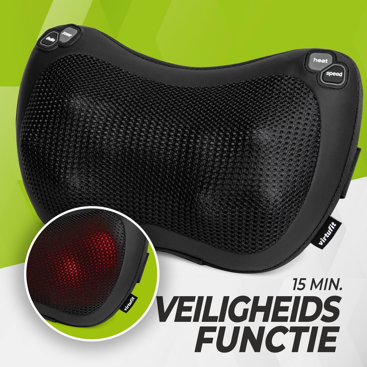 VirtuFit Cuscino massaggiante wireless Pro, cuscino massaggiante e termico senza fili per schiena, collo e spalle, massaggio intenso Shiatsu, funzionamento a batteria, relax a casa