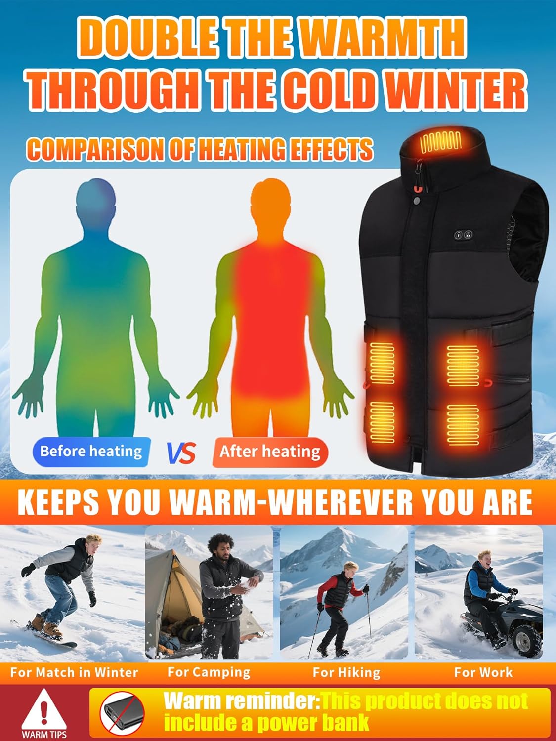 Heated Vest for Men and Women, Lightweight Sleeveless Heated Jacket and Smart Controller, 8 Heat Zones(M-3XL) - Image 5