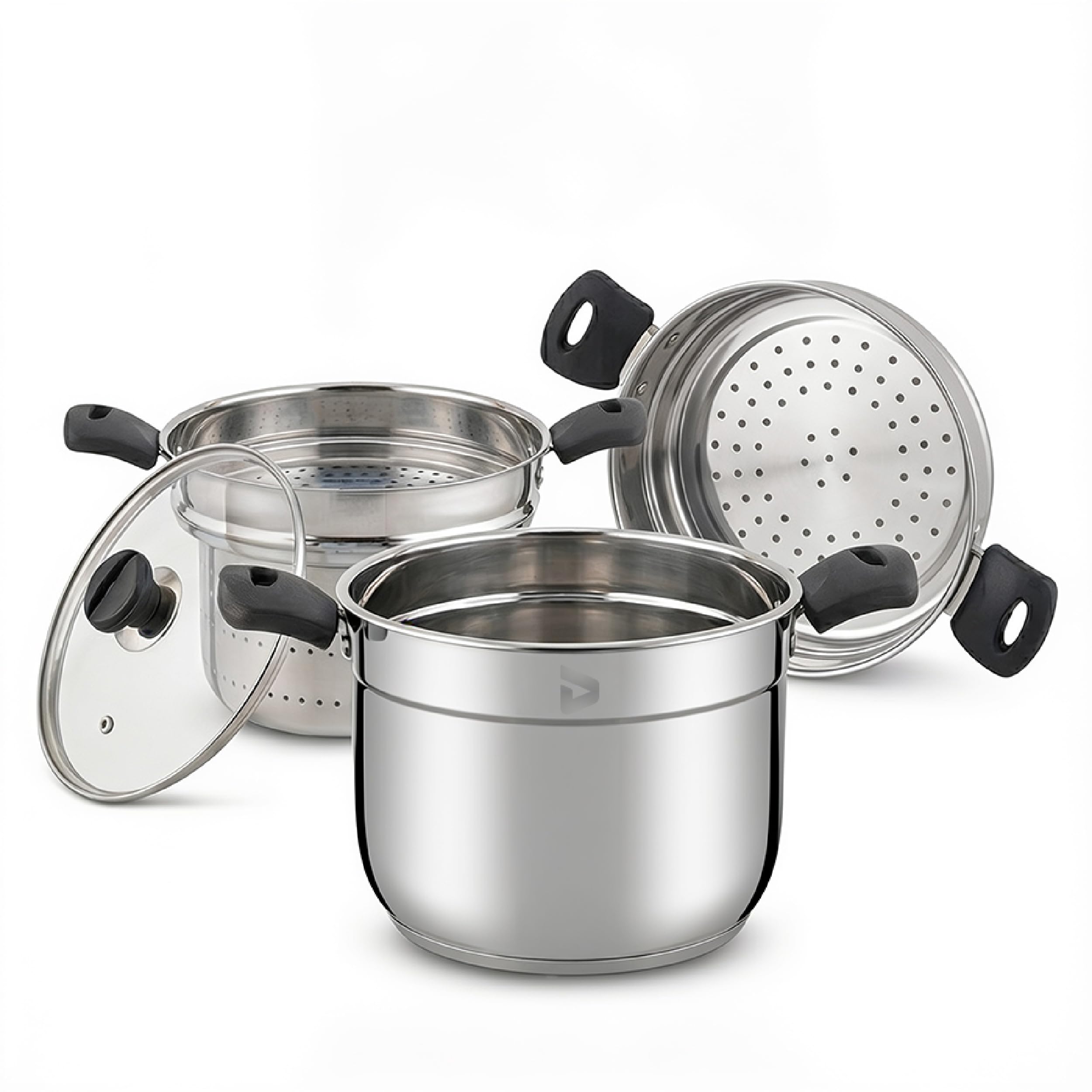 VB DACE 3-in-1 Stainless Steel Multi Cooker with Glass Lid | Stock Pot, Steamer and Strainer, Sandwich Bottom, Gas Stove and Induction Compatible, Dishwasher Safe-image-49