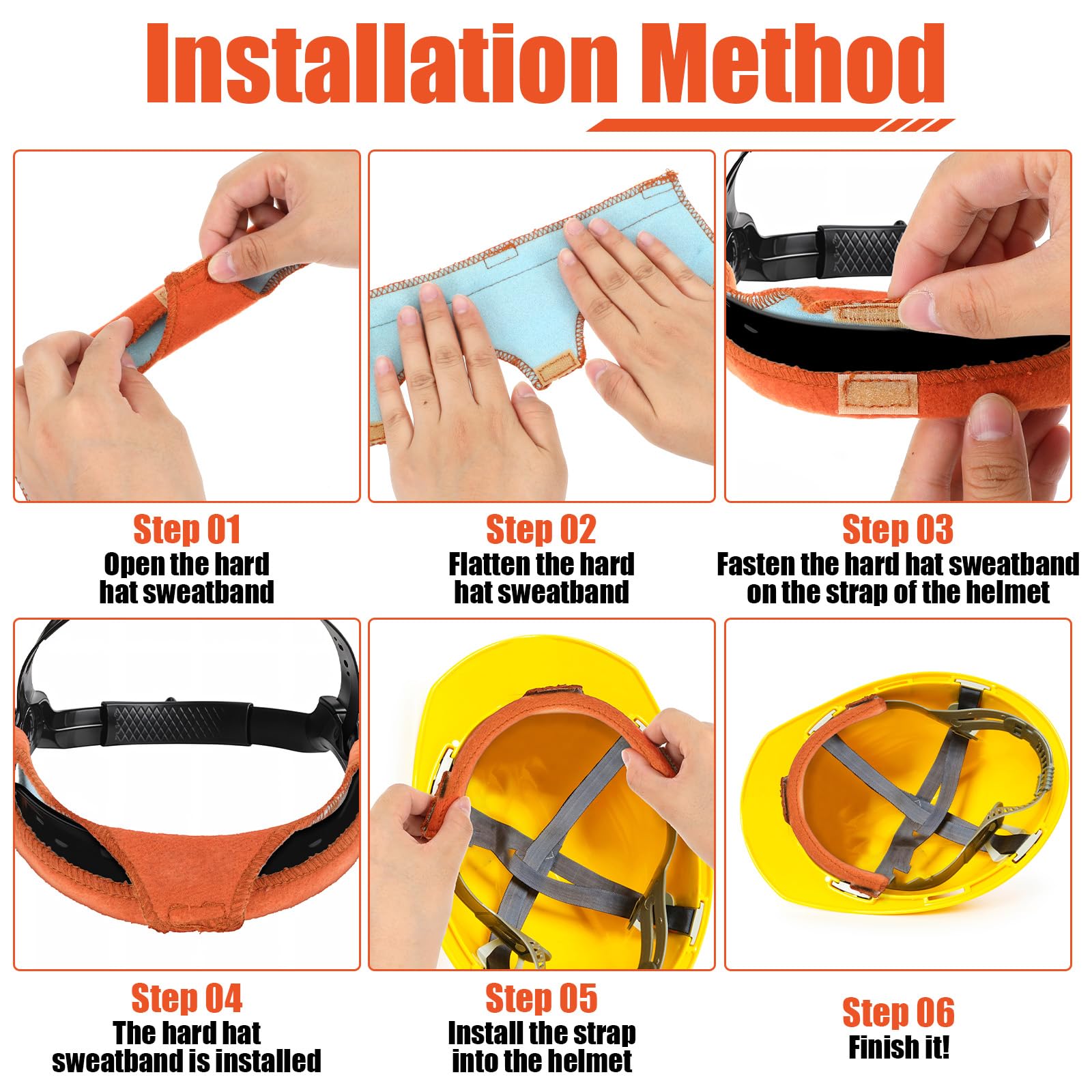 Big Brown Hard Hat Sweatband,Reusable Washable Terry Cotton Hard Hat Liner Snap On, 6 Pcs Per