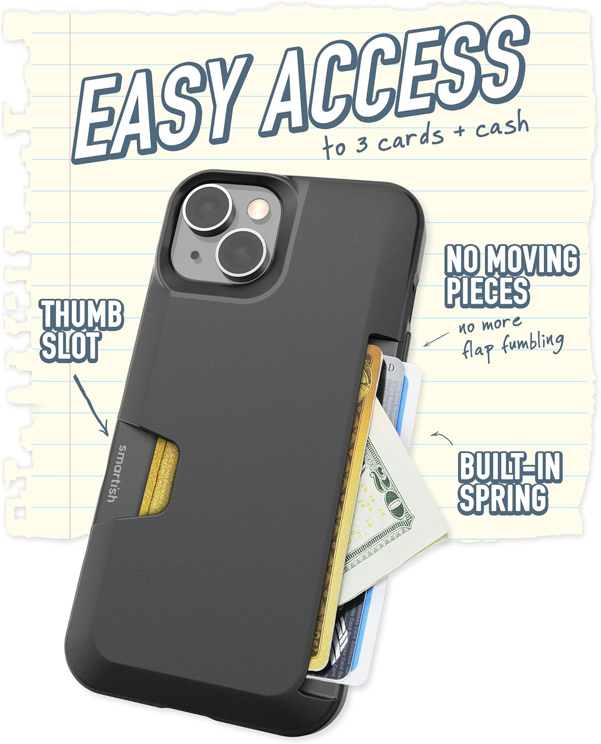 Smartish® iPhone 14 Wallet Case - Wallet Slayer Vol. 1 [Slim + Protective] Credit Card Holder - Drop Tested Hidden Card Slot Cover Compatible with Apple iPhone 14 - Black Tie Affair - Image 2